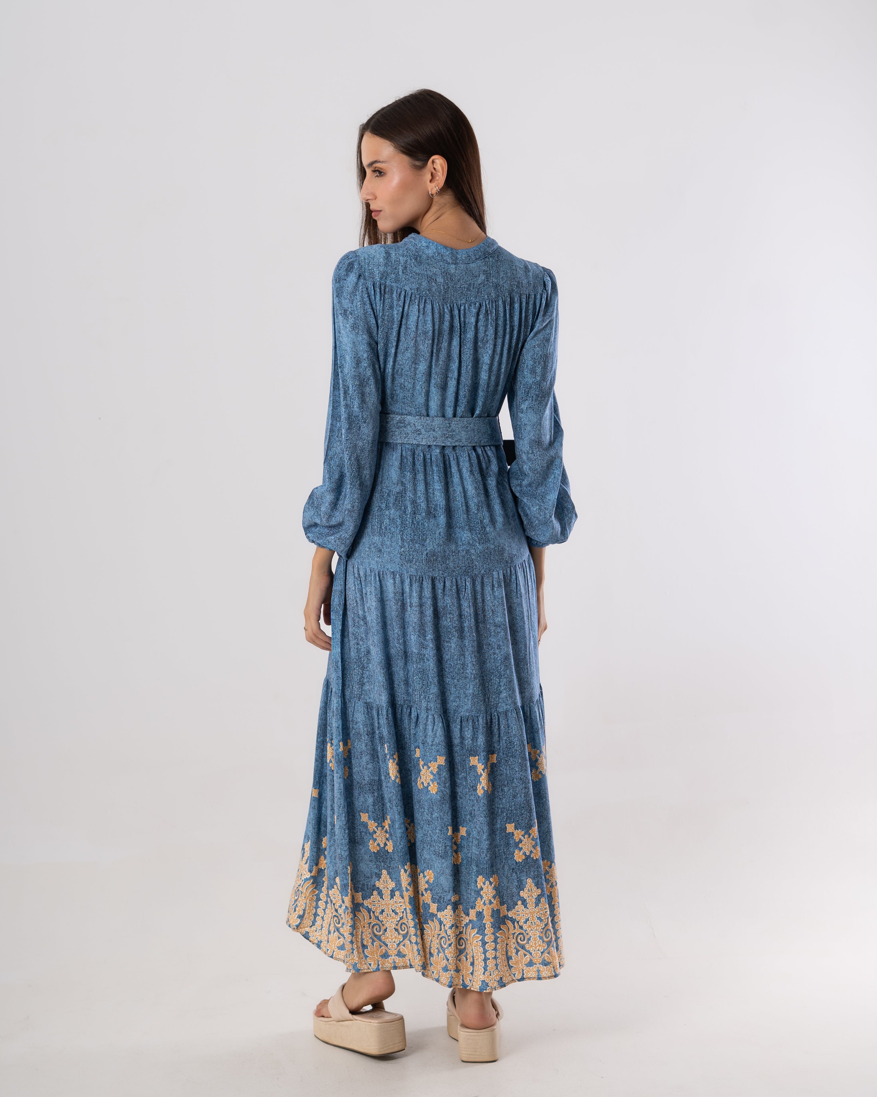 Long Dress – Floral Design ( Buttoned )