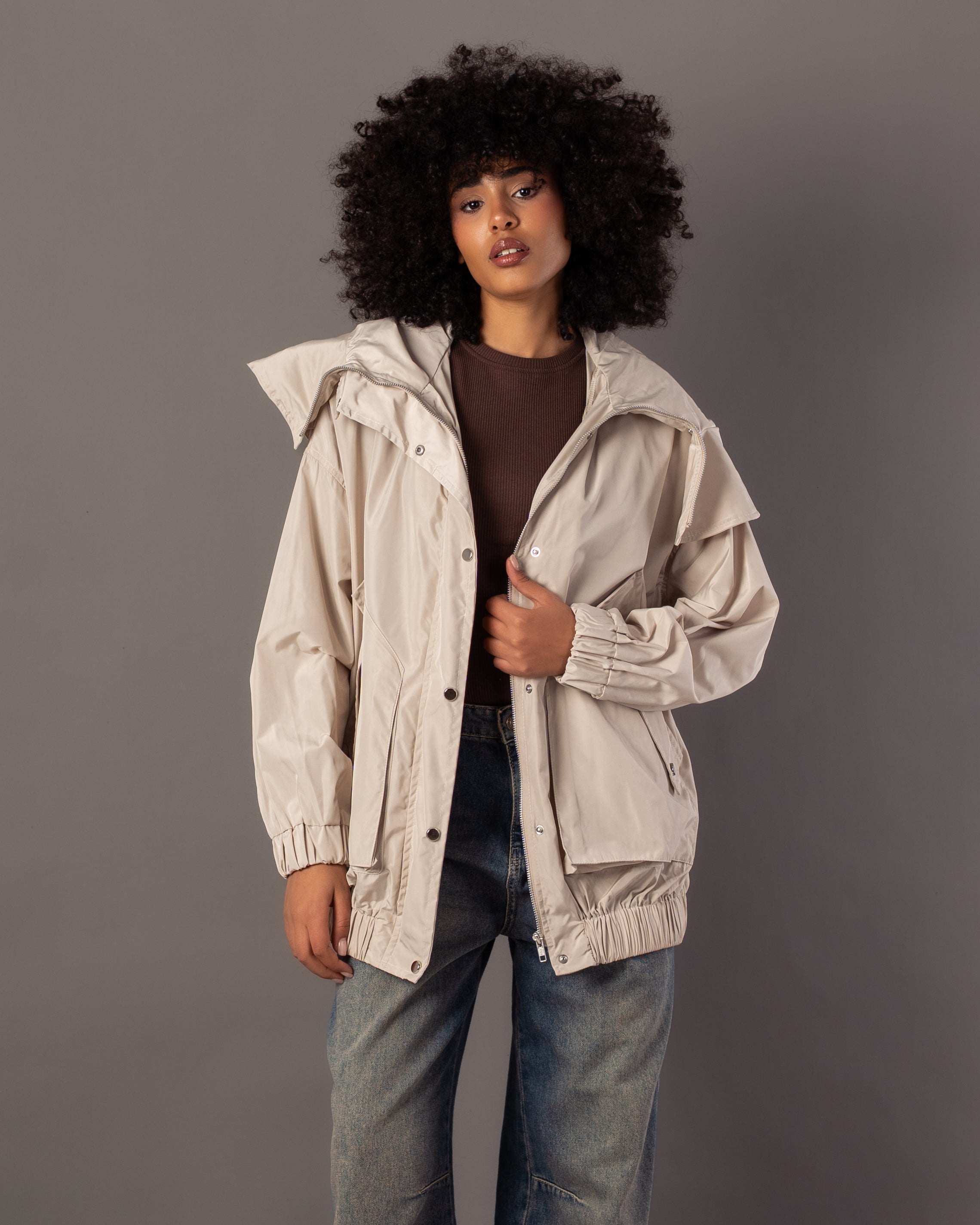 Plain Jacket With Belt – Hooded (Zipper & Capsule Buttons)