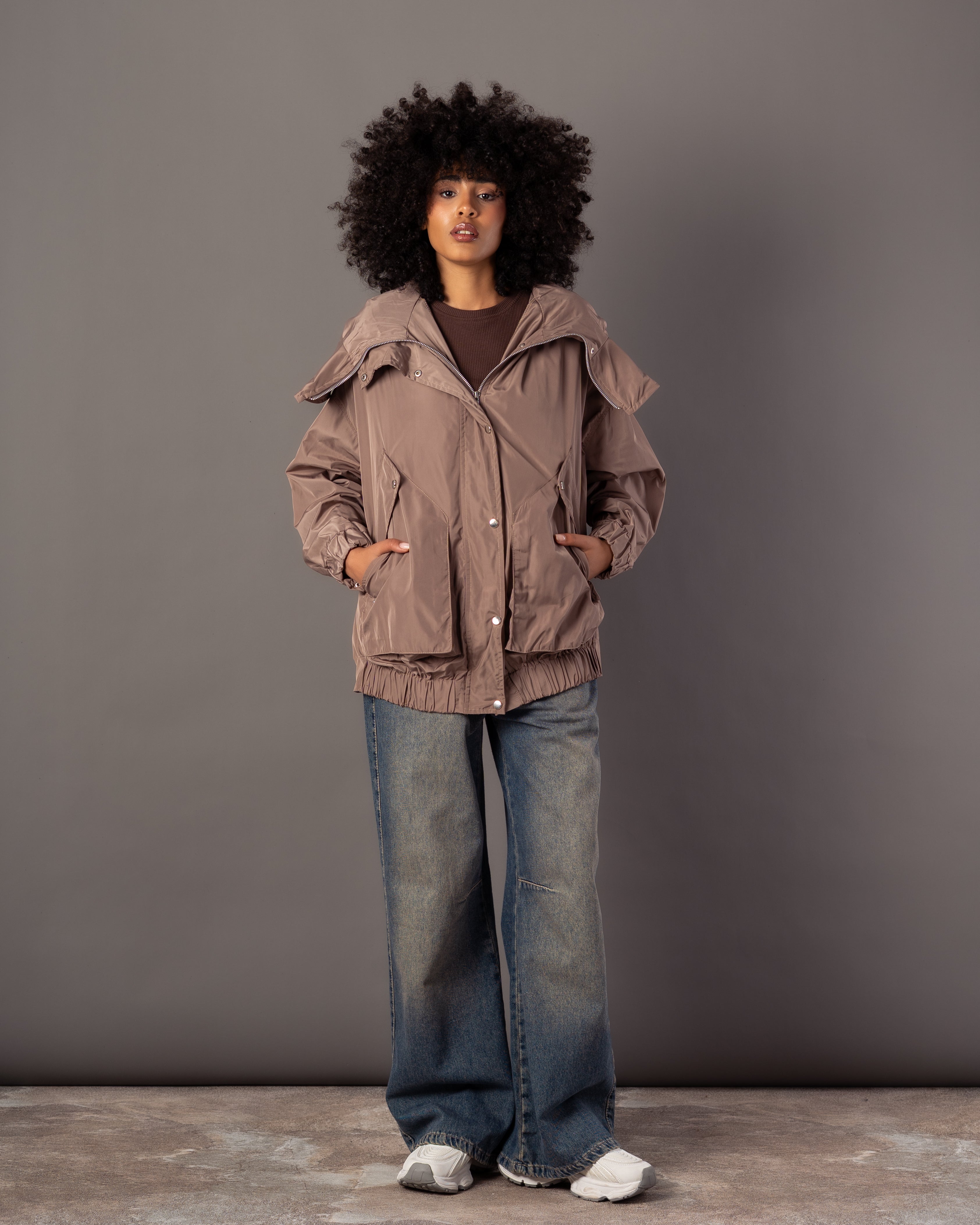 Plain Jacket With Belt – Hooded (Zipper & Capsule Buttons)