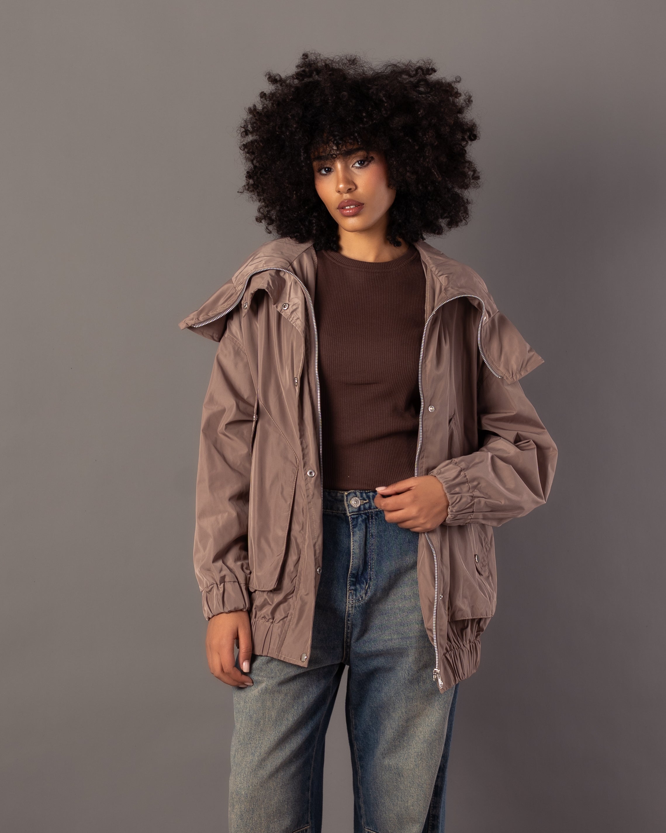 Plain Jacket With Belt – Hooded (Zipper & Capsule Buttons)