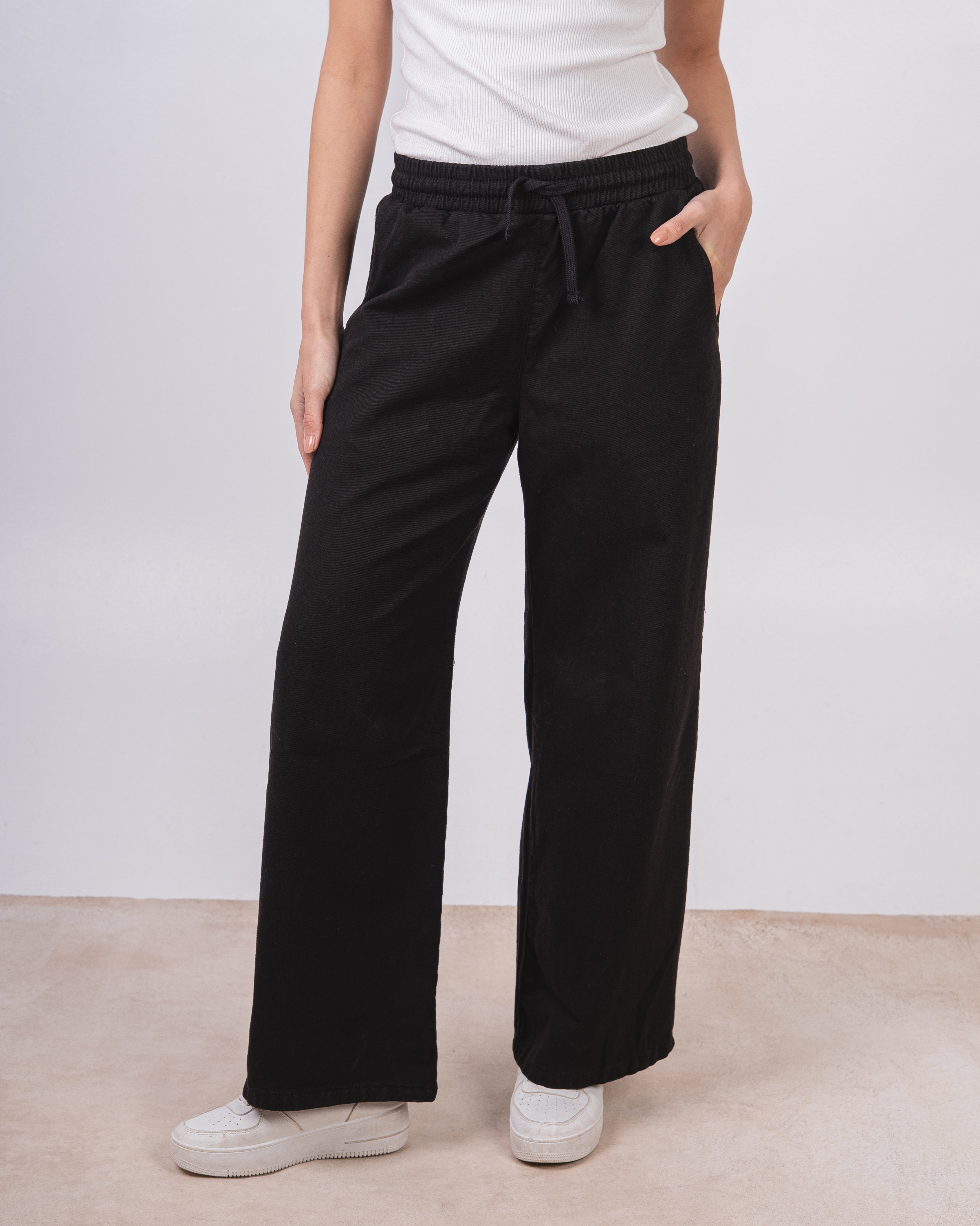 Gabardine Trouser - (Wide-Leg) With Drawstring