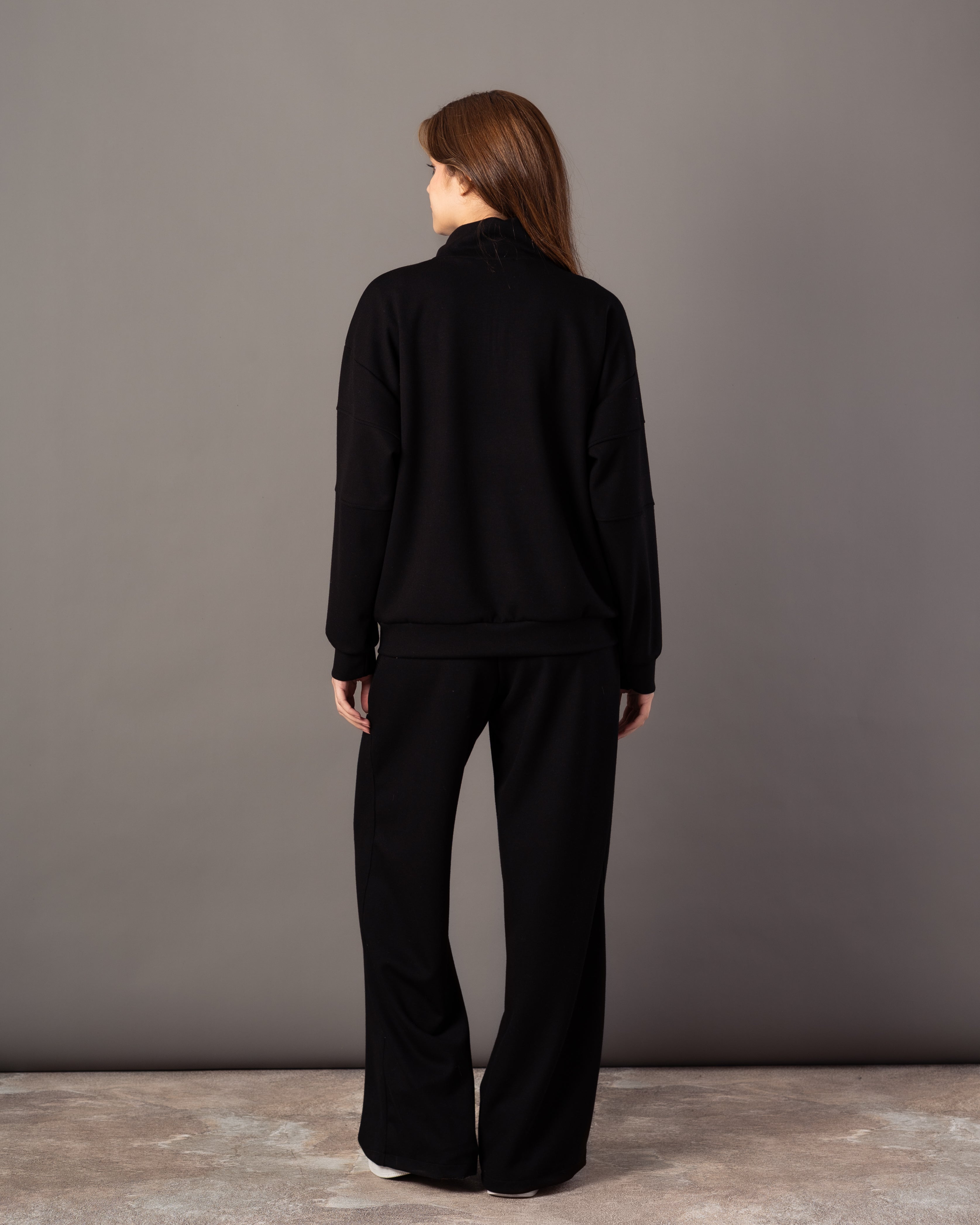 Plain Sweatshirt – Zip Neck (Chest & Sleeve Stripe)