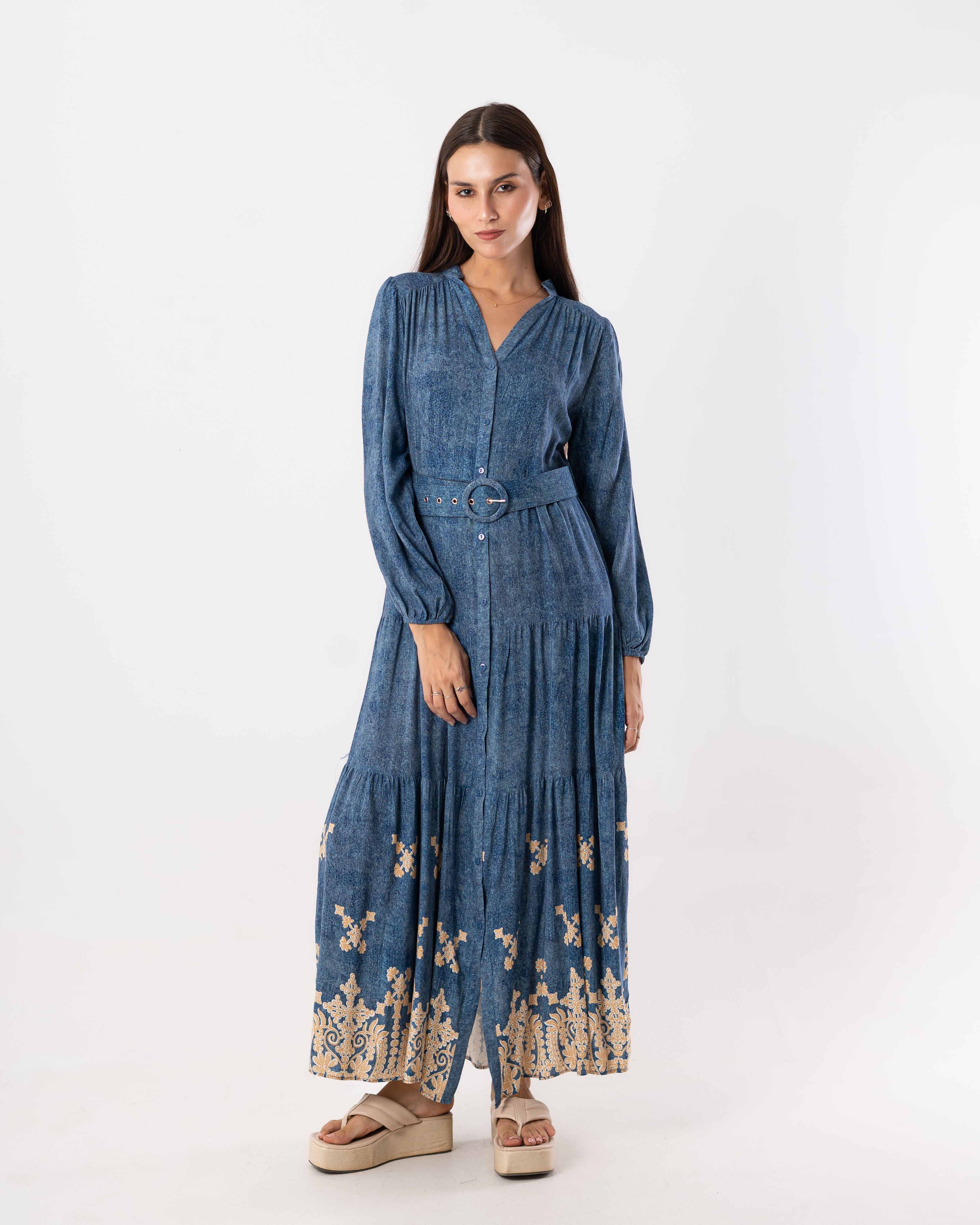 Long Dress – Floral Design ( Buttoned )