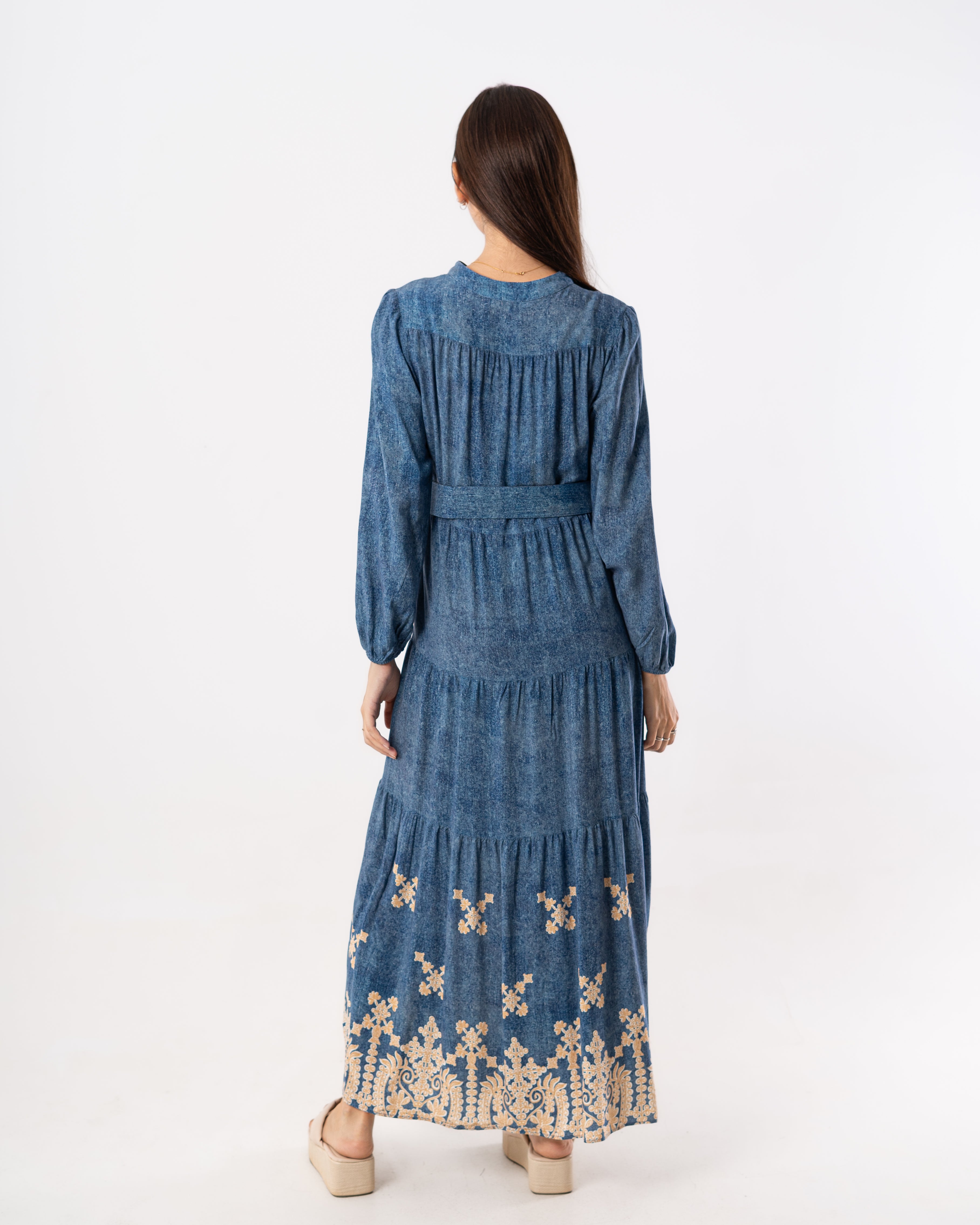 Long Dress – Floral Design ( Buttoned )