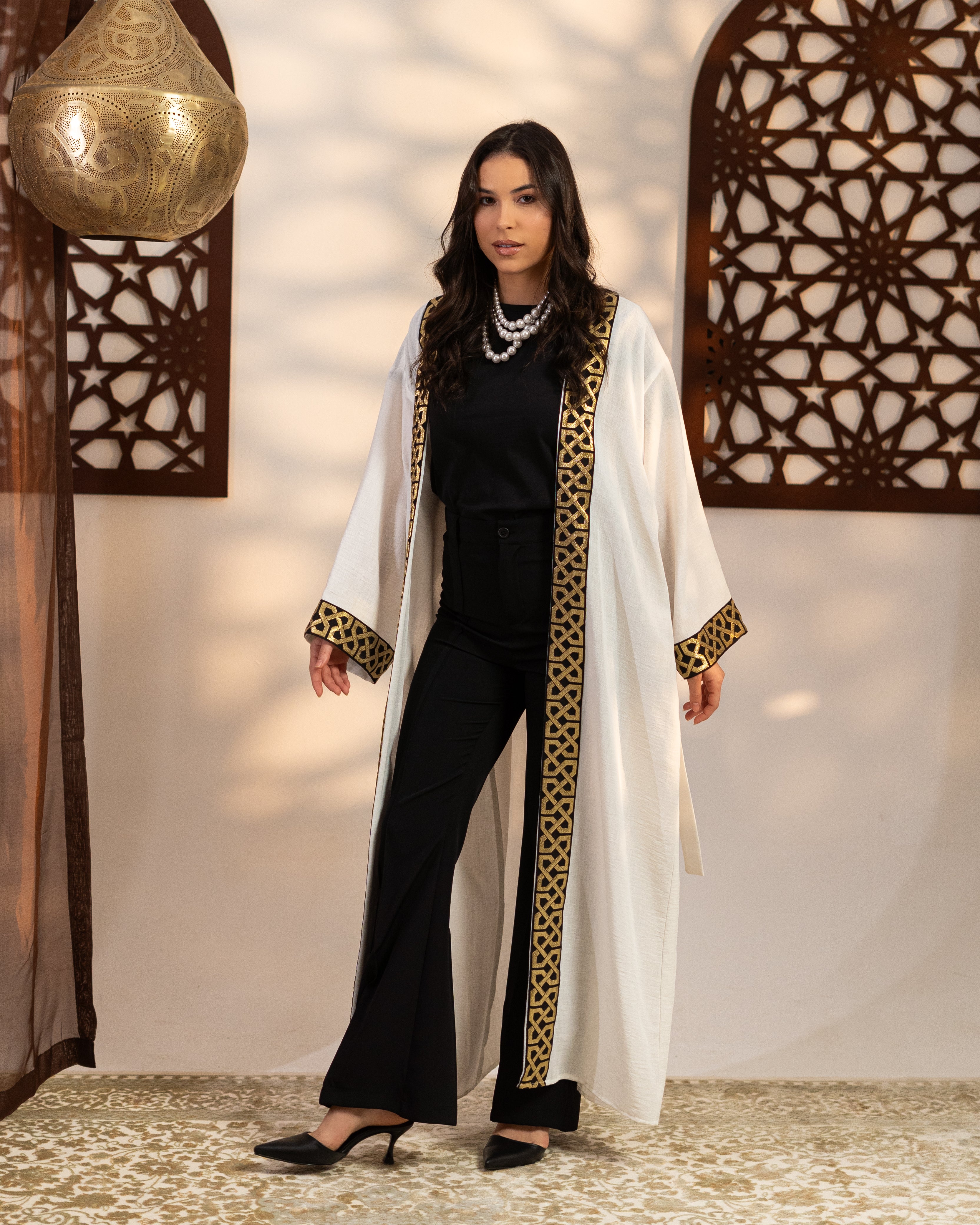 Caftan With Belt - ( Square Gold Embroidered )