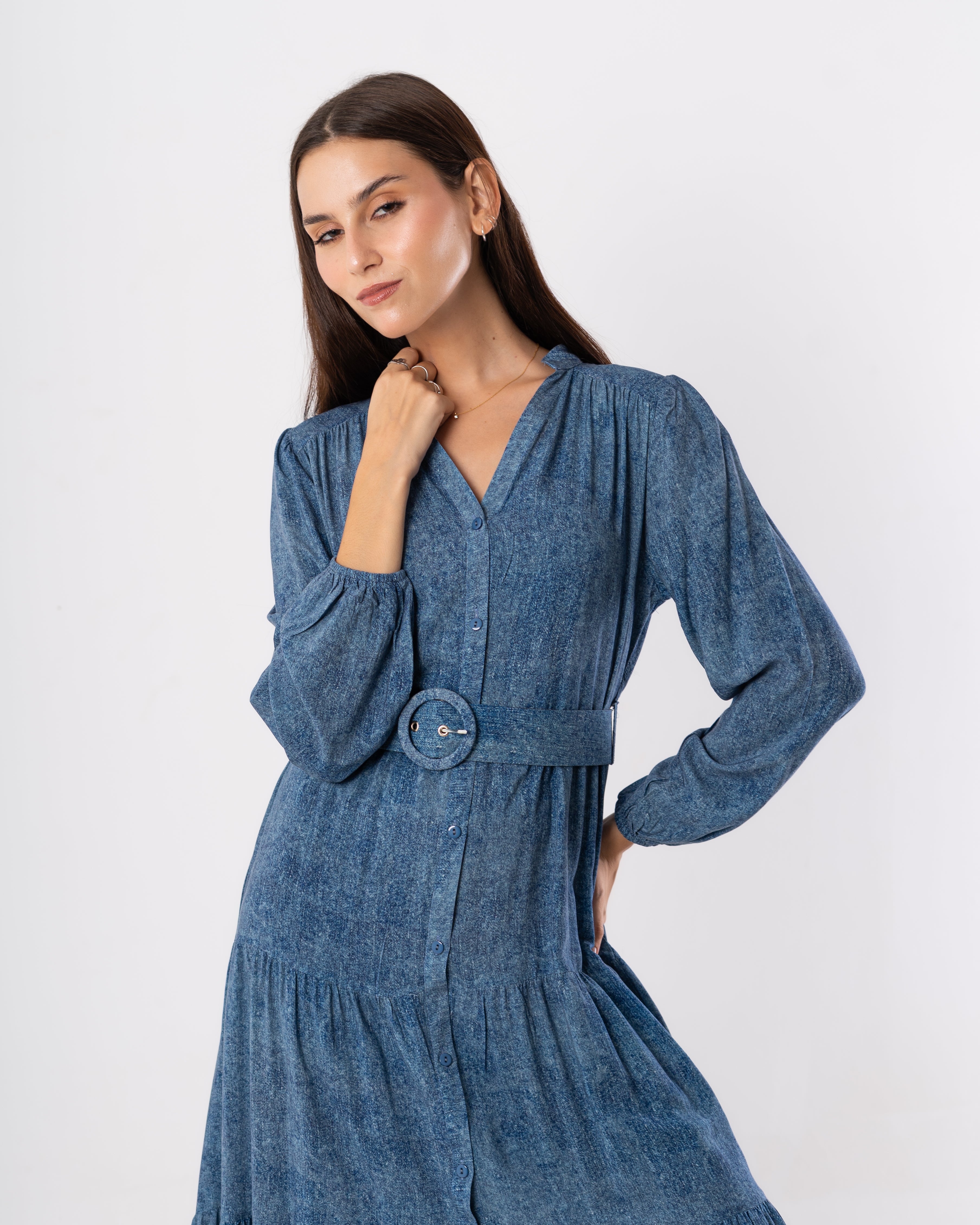Long Dress – Floral Design ( Buttoned )