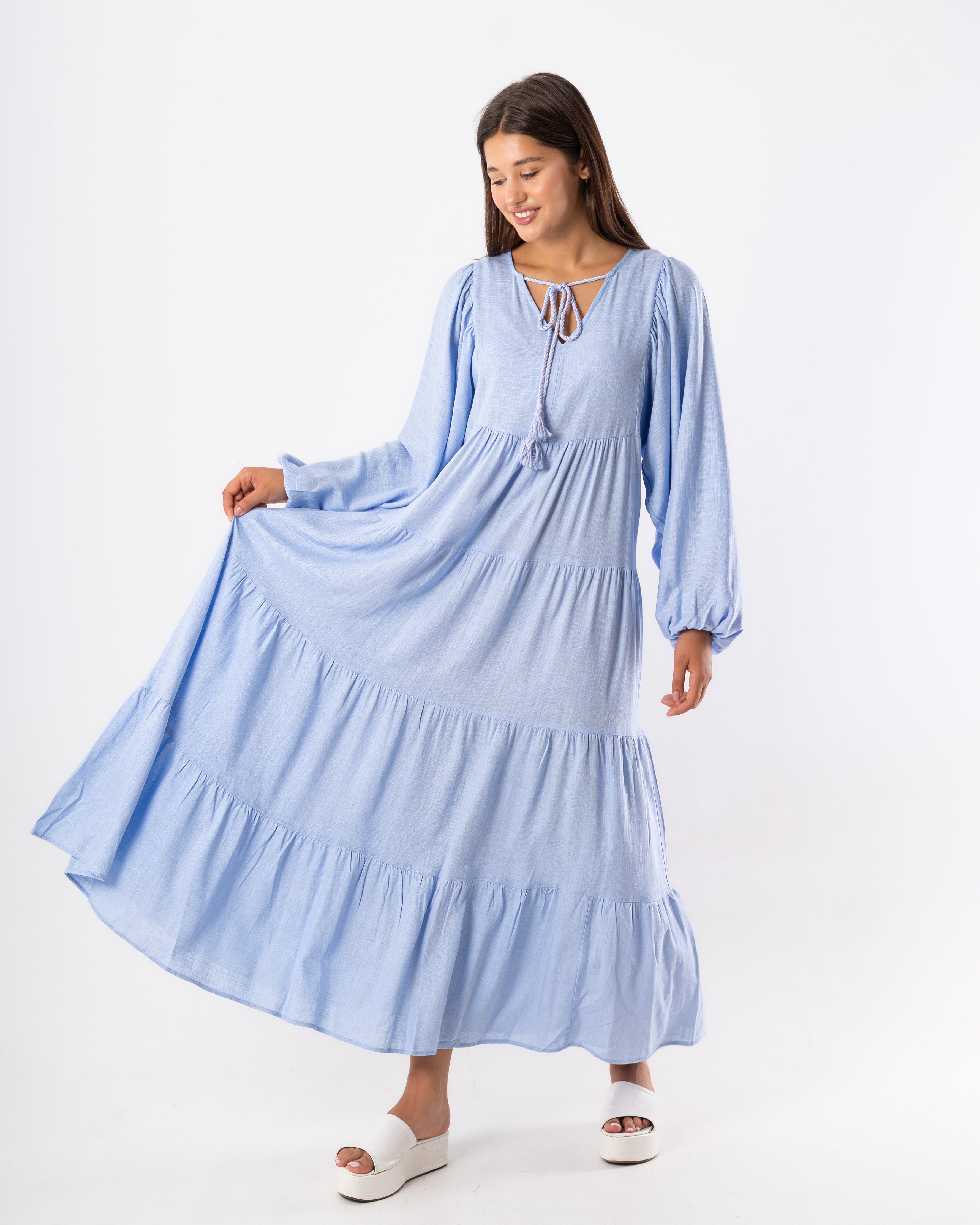 Long Plain Dress – Neck Tie Detail