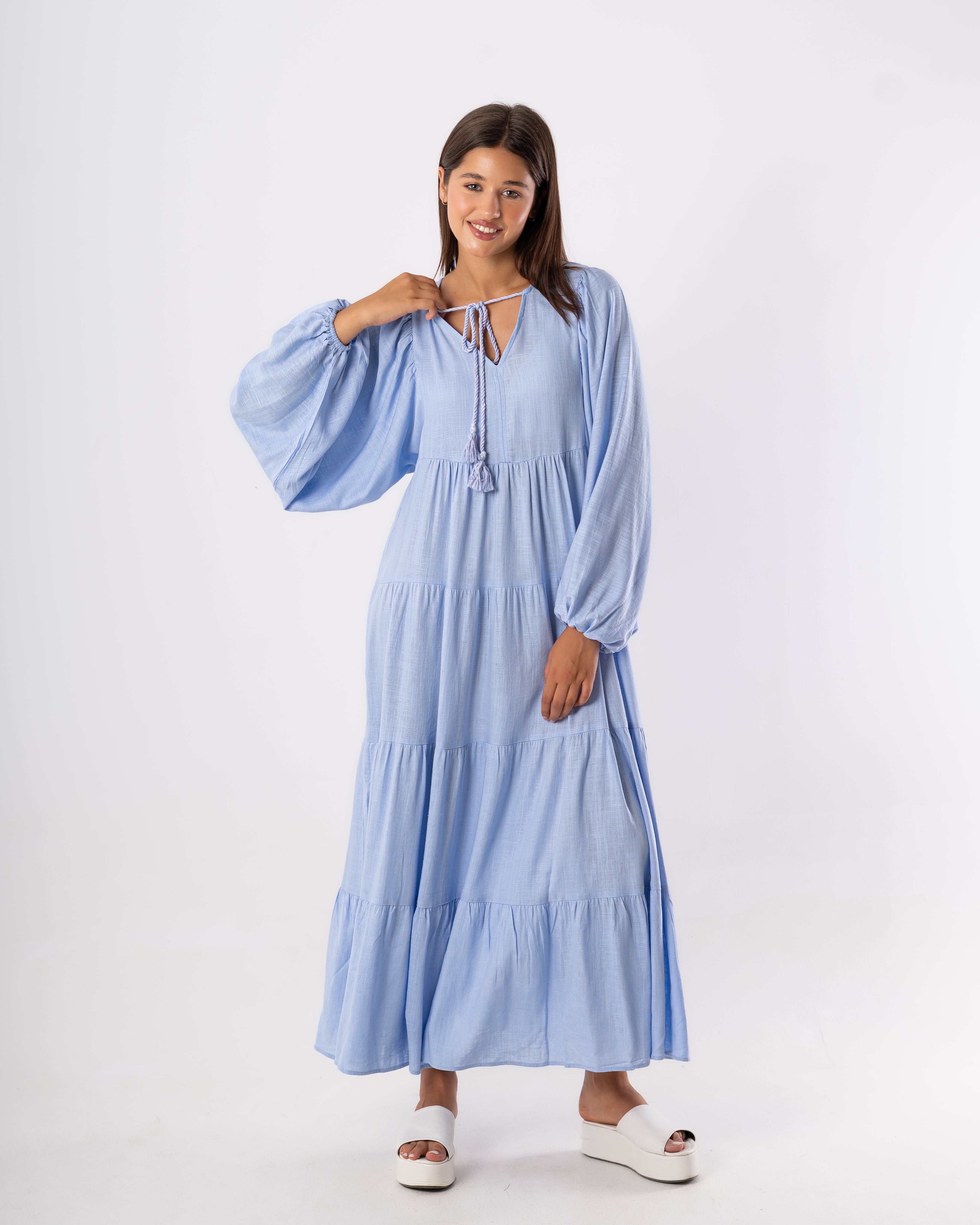 Long Plain Dress – Neck Tie Detail