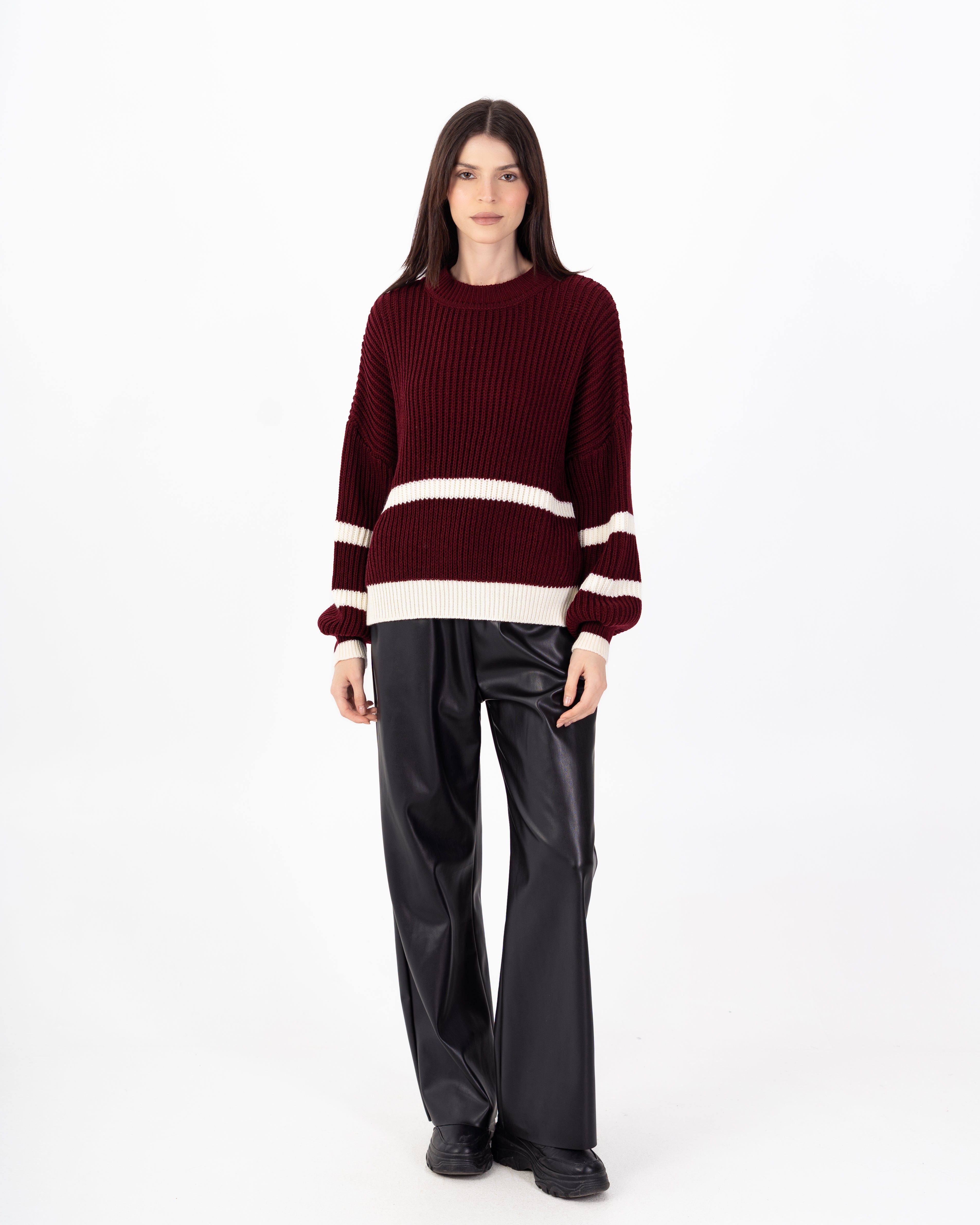 Knitwear Pullover – Sleeve Stripes (Round Neck)