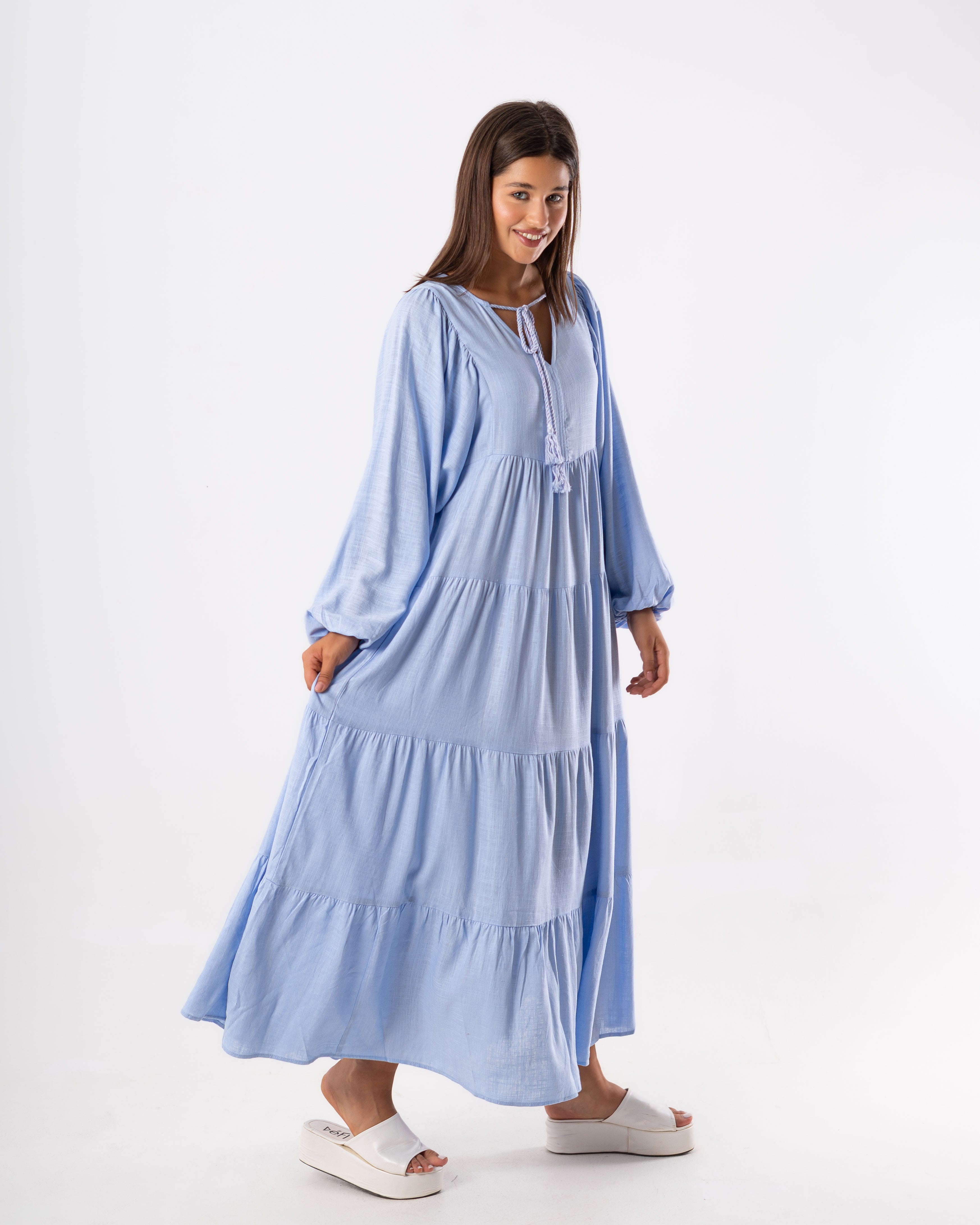 Long Plain Dress – Neck Tie Detail