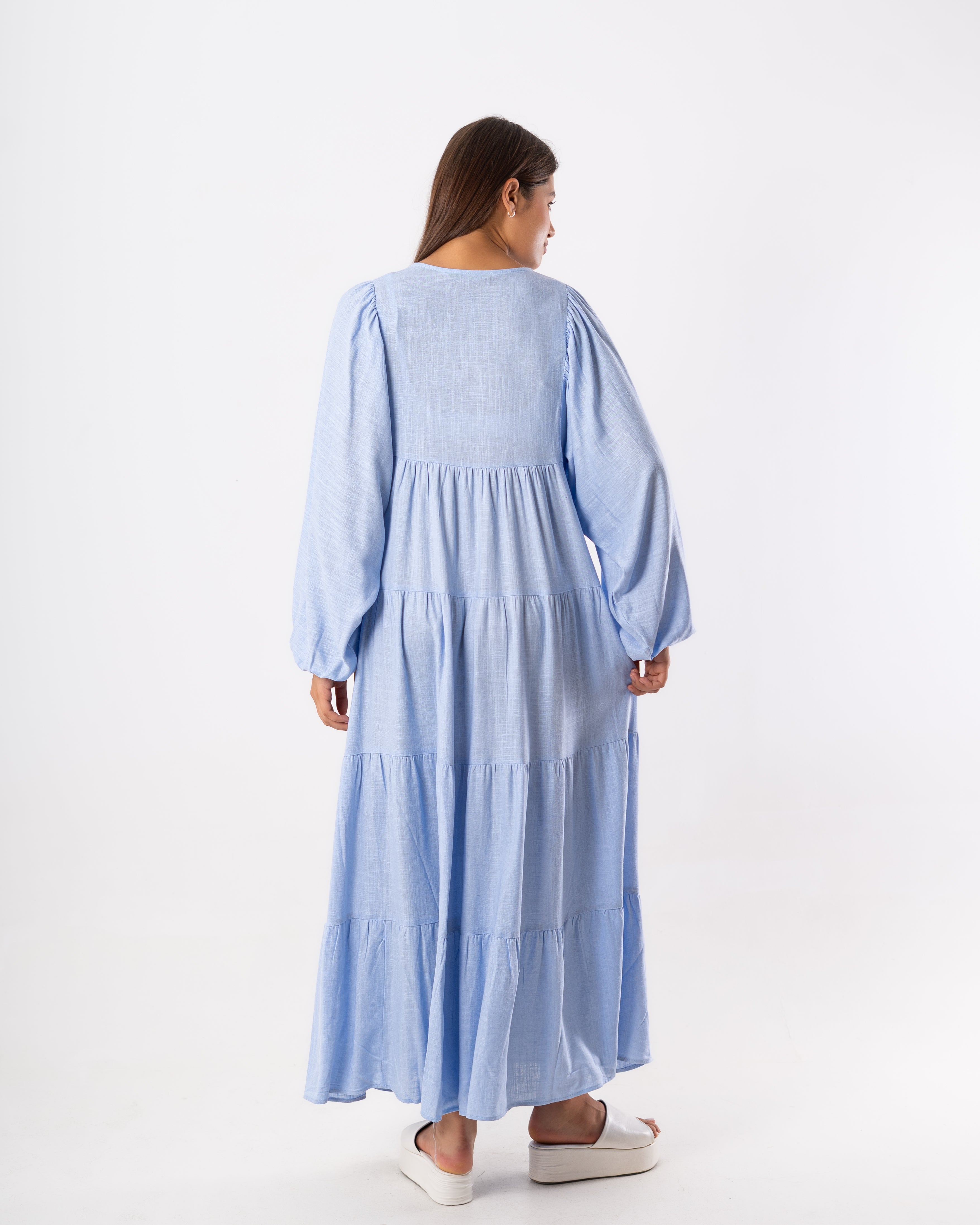 Long Plain Dress – Neck Tie Detail