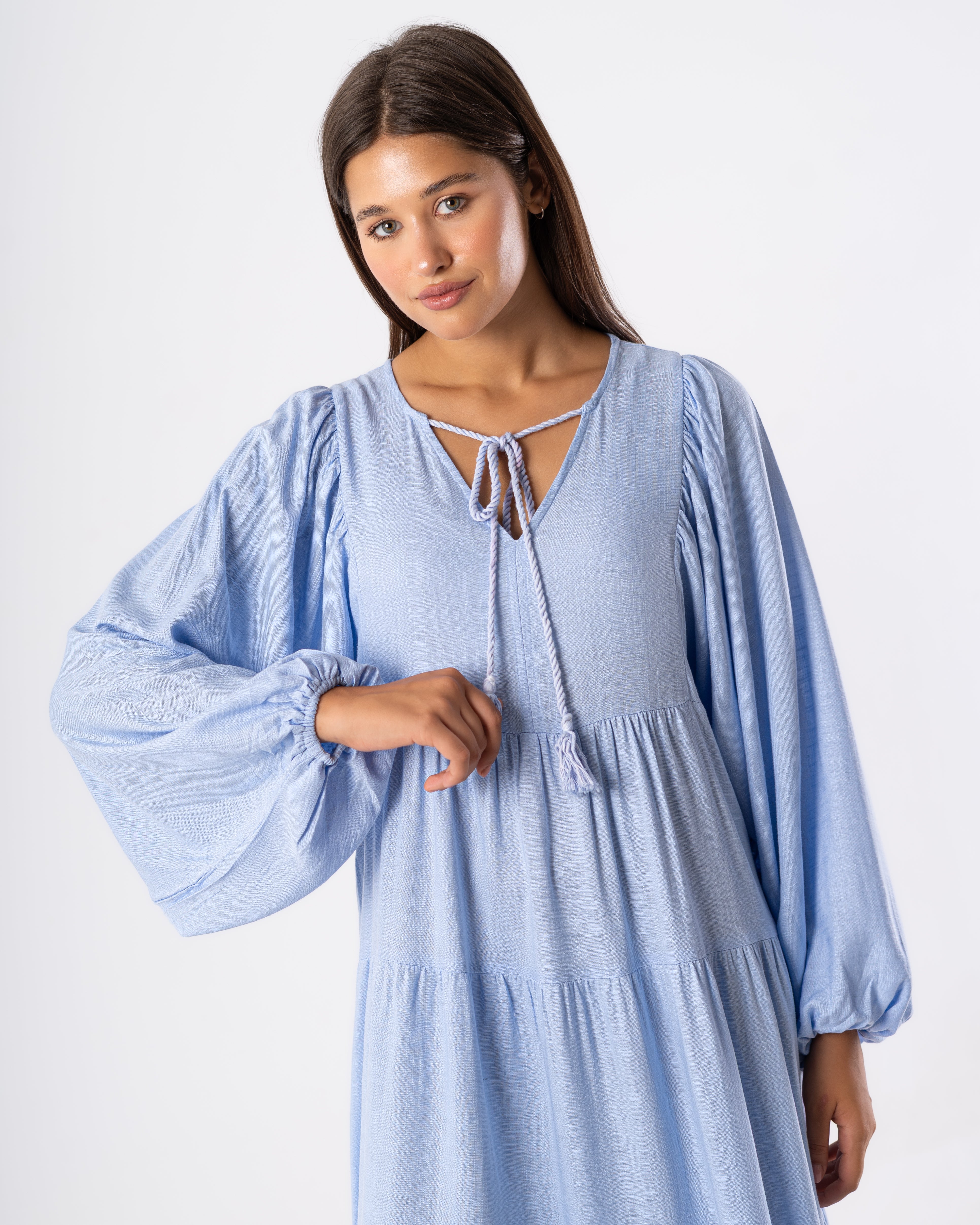 Long Plain Dress – Neck Tie Detail