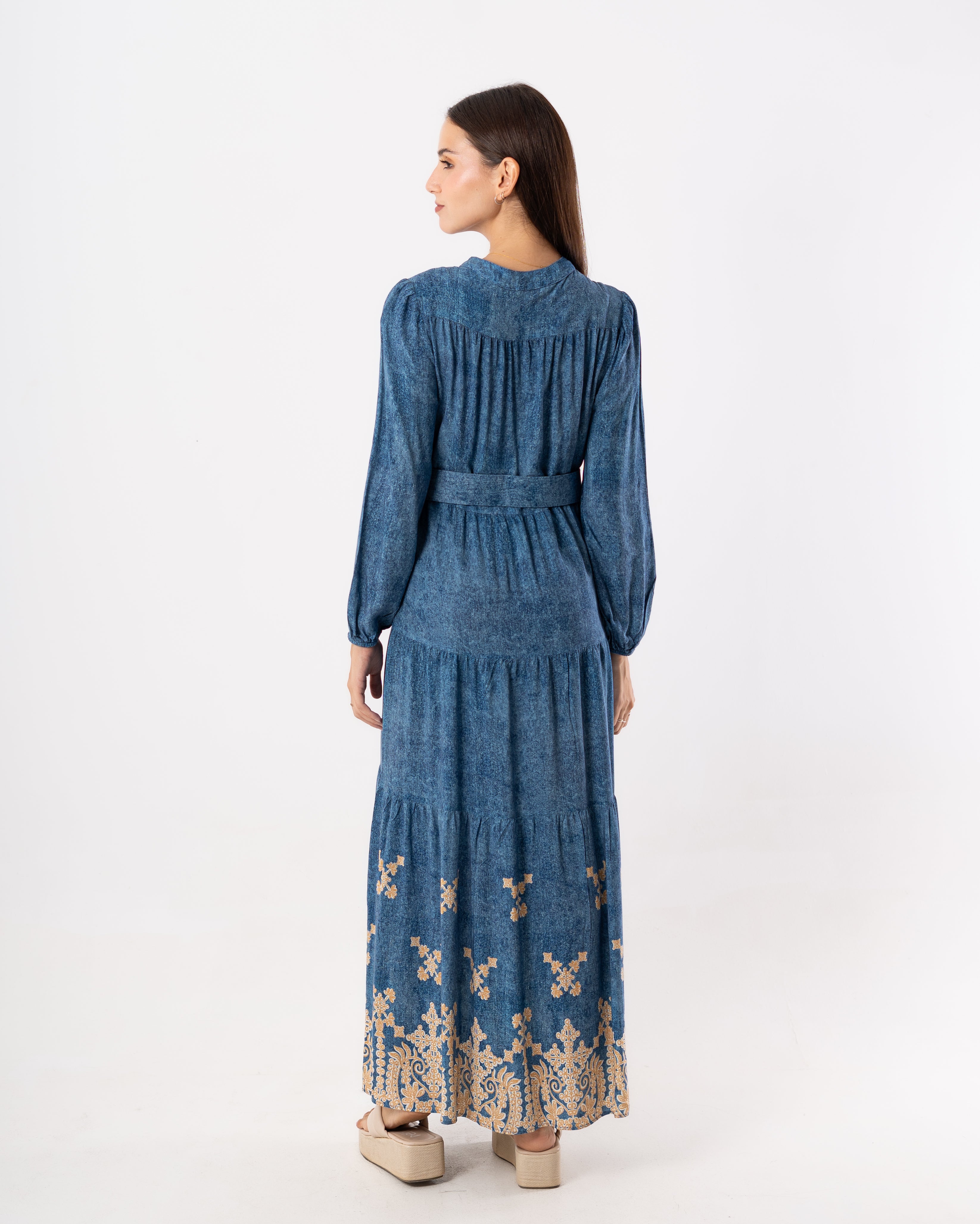 Long Dress – Floral Design ( Buttoned )