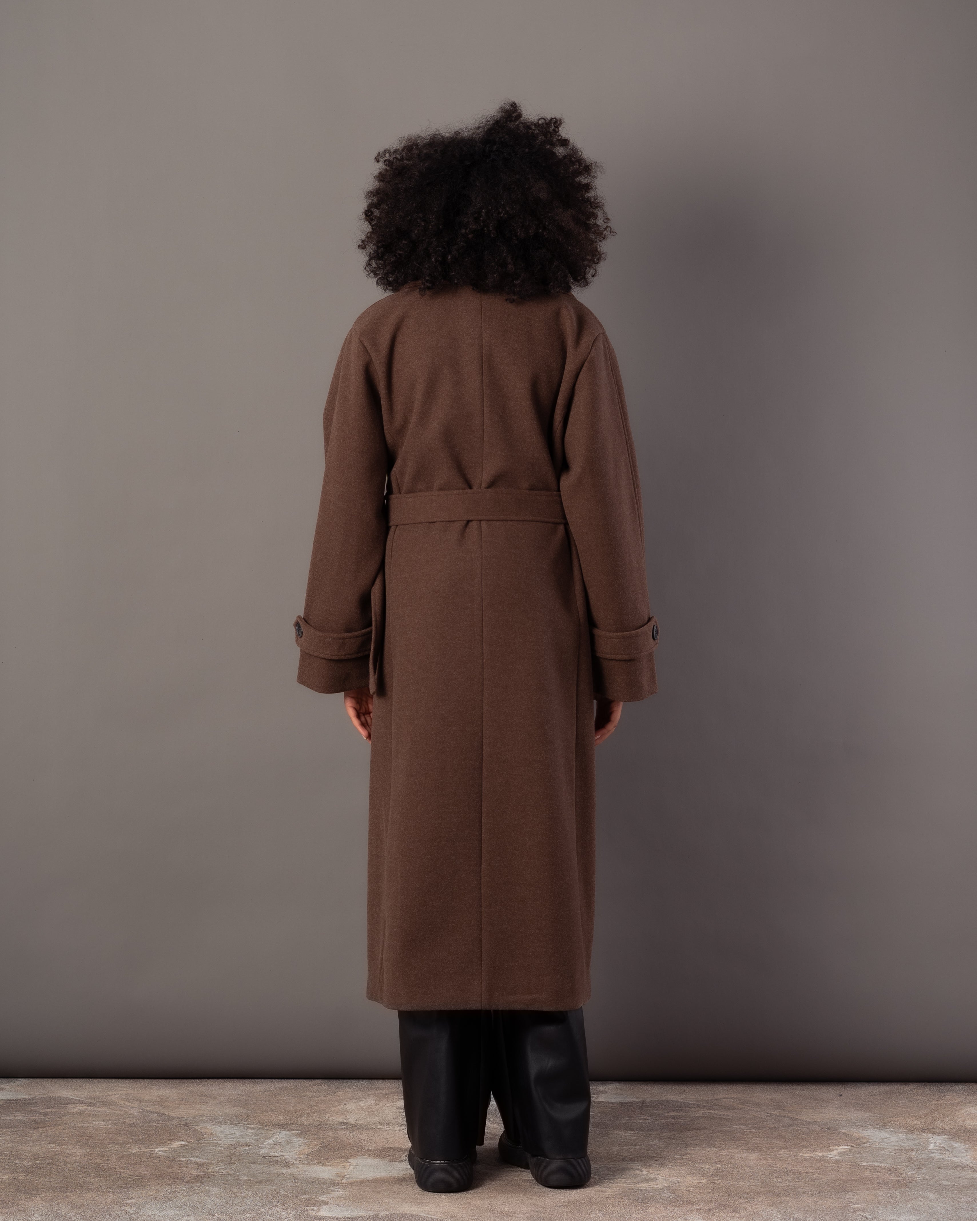 Wool Jacket With Belt – Plain Long (Small Collar)