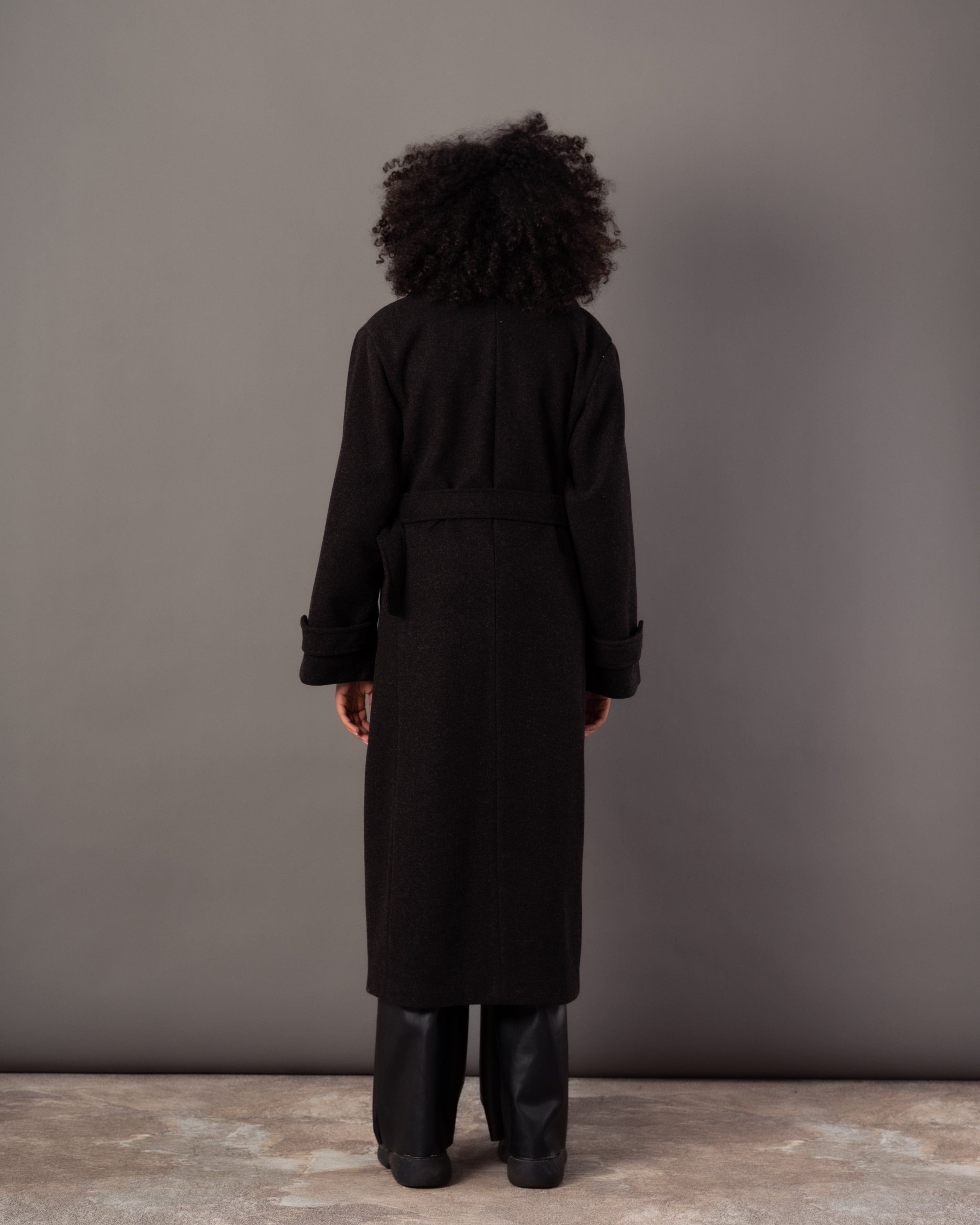 Wool Jacket With Belt – Plain Long (Small Collar)
