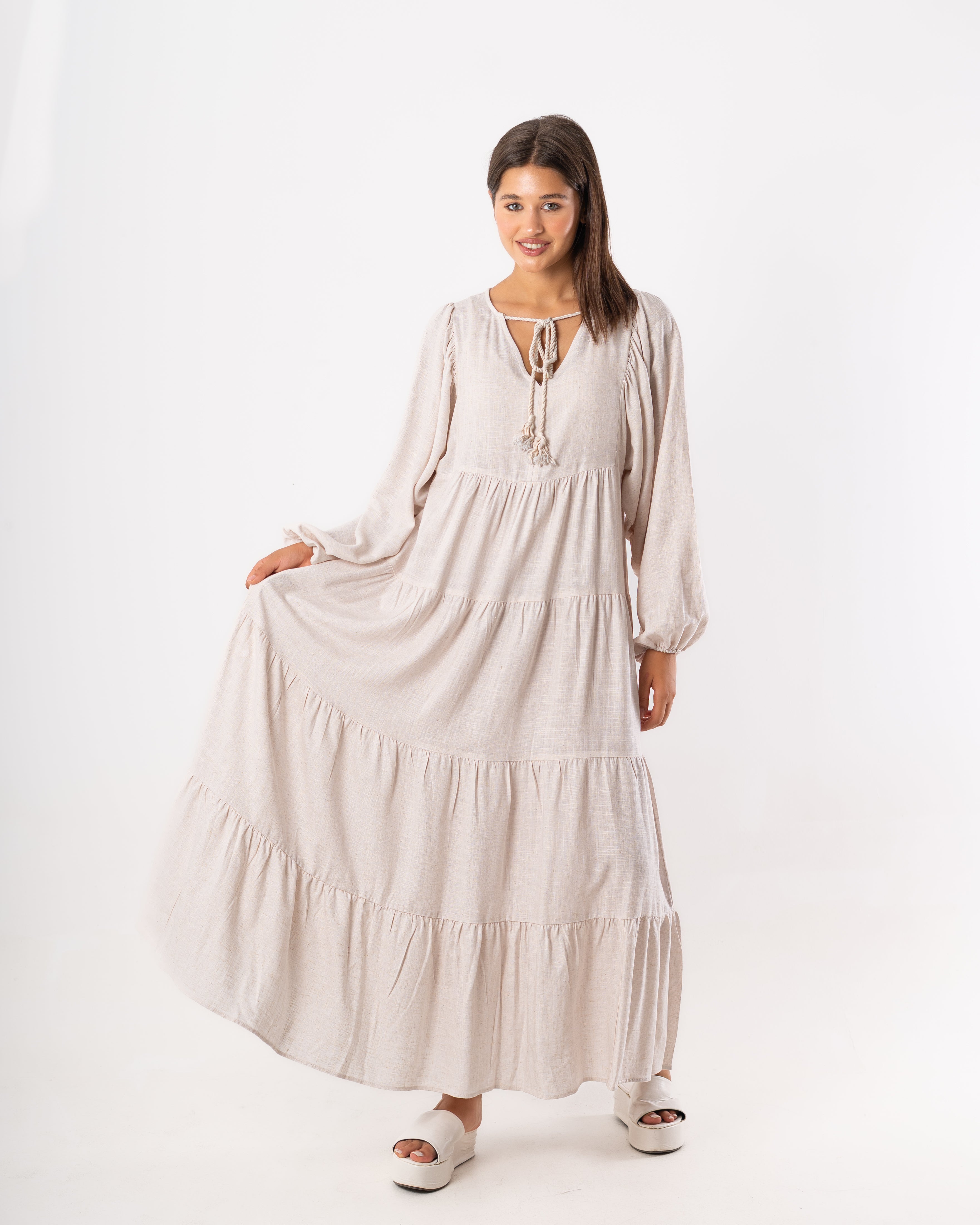 Long Plain Dress – Neck Tie Detail