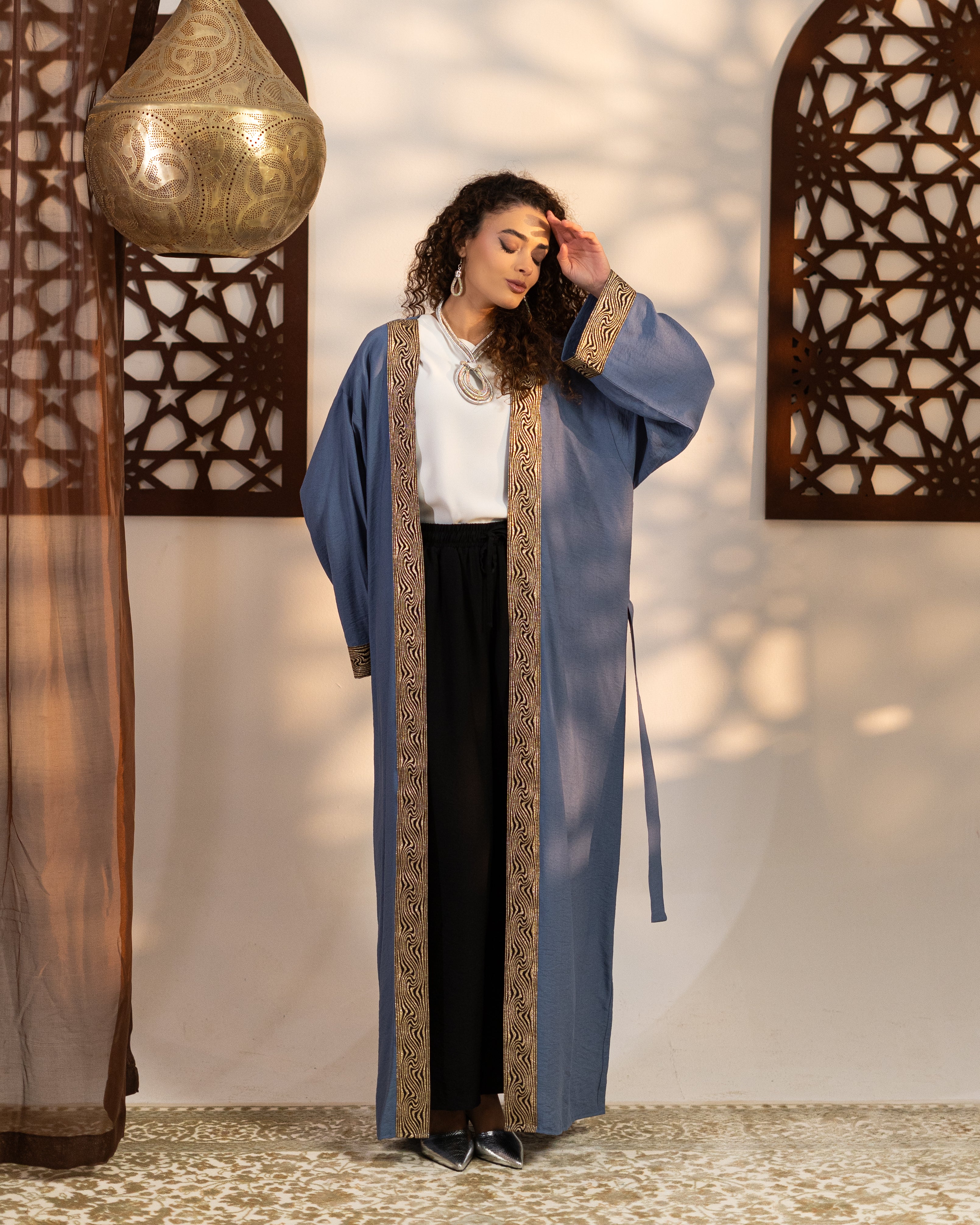 Caftan With Belt - Patterned (Wave Strip On Chest)