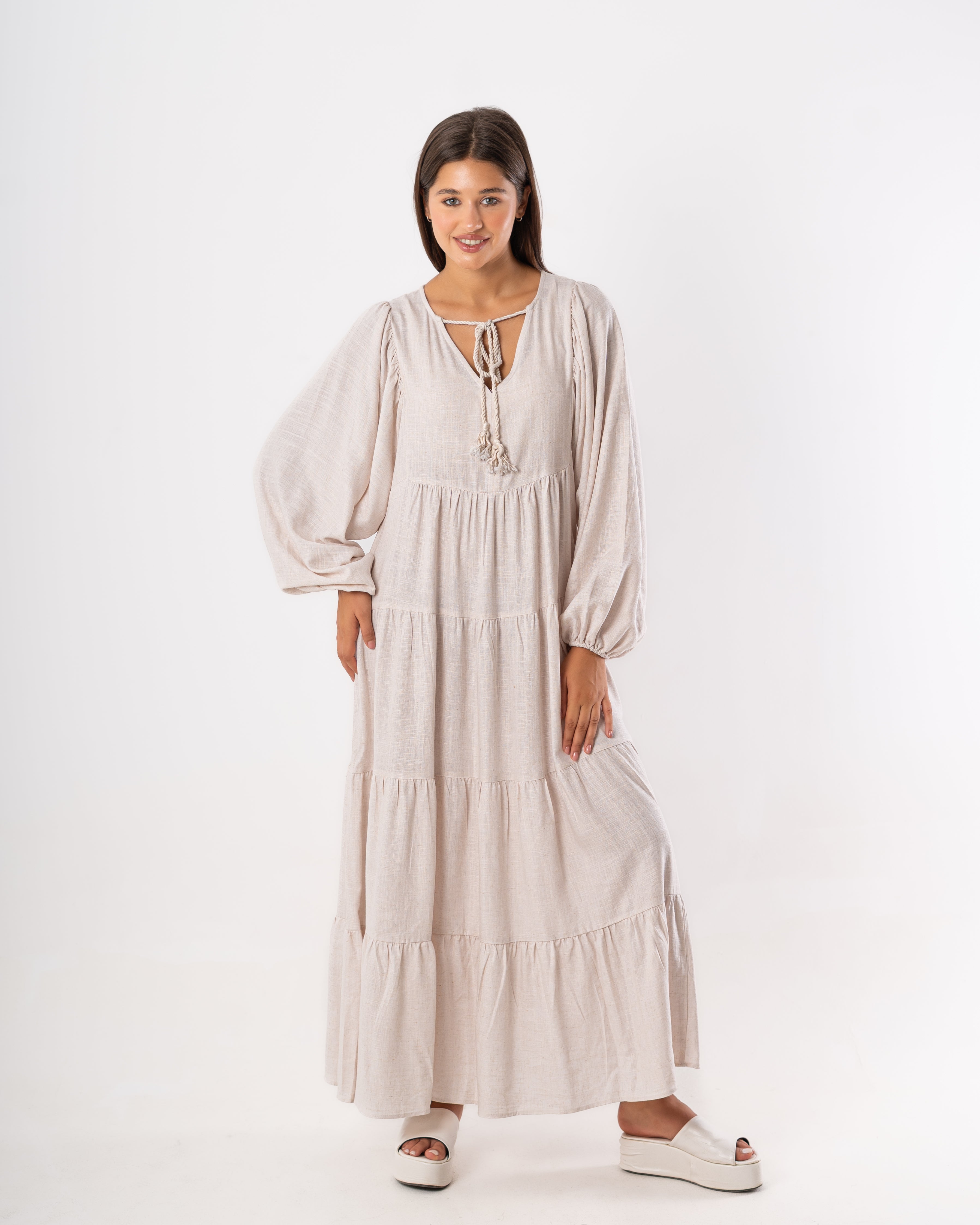 Long Plain Dress – Neck Tie Detail
