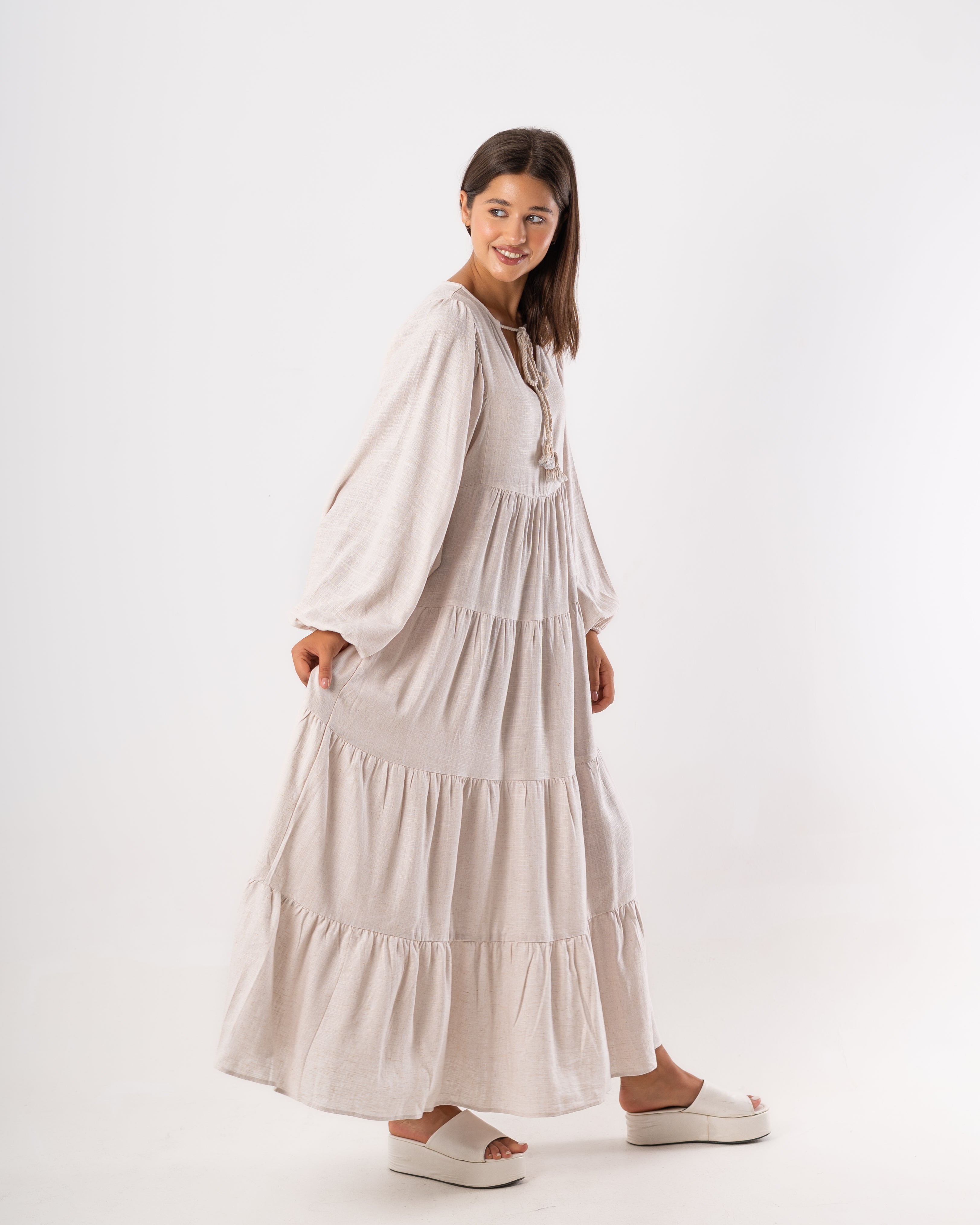 Long Plain Dress – Neck Tie Detail
