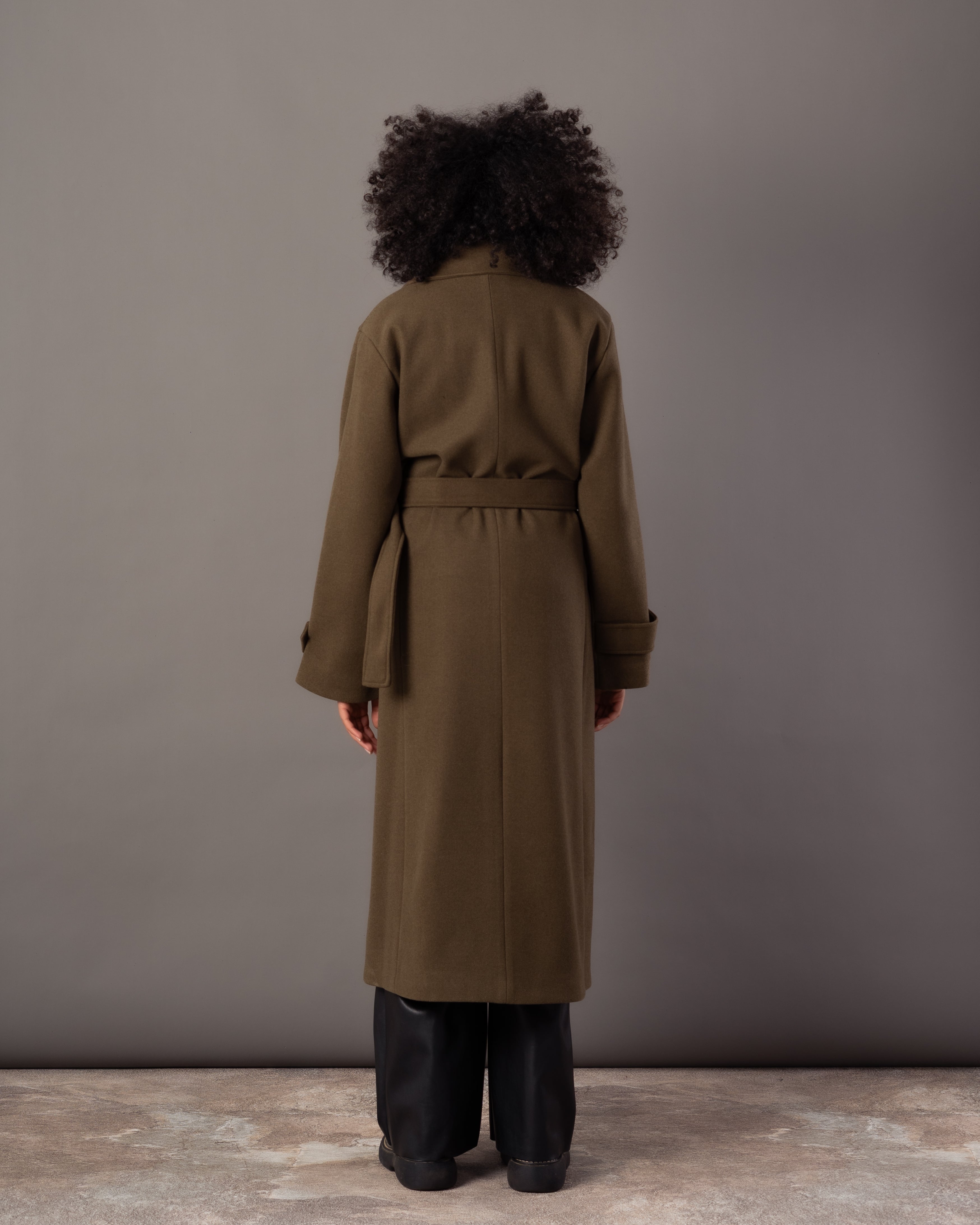 Wool Jacket With Belt – Plain Long (Small Collar)