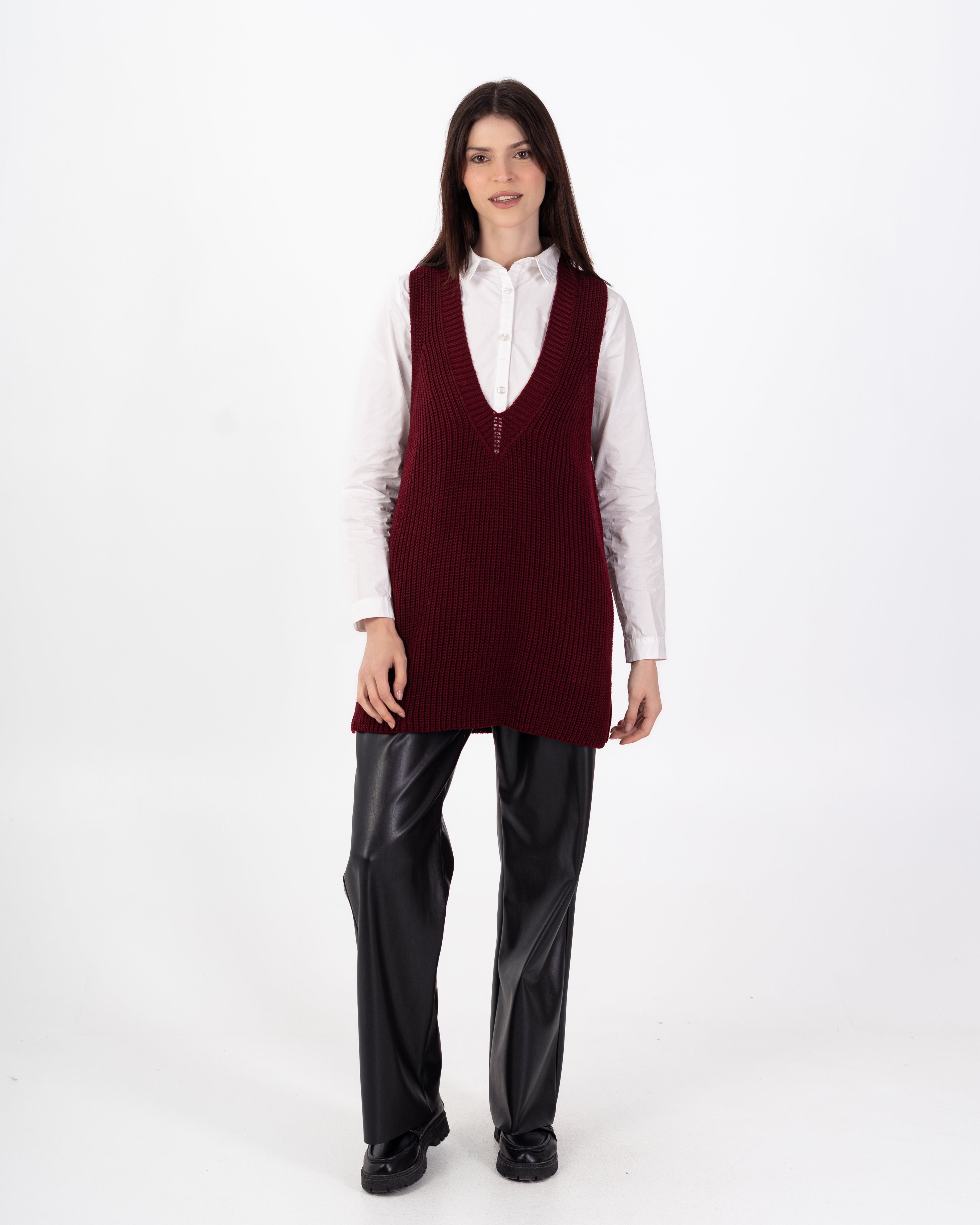 سترة محبوكة – سادة طويلة (رقبة واسعة)