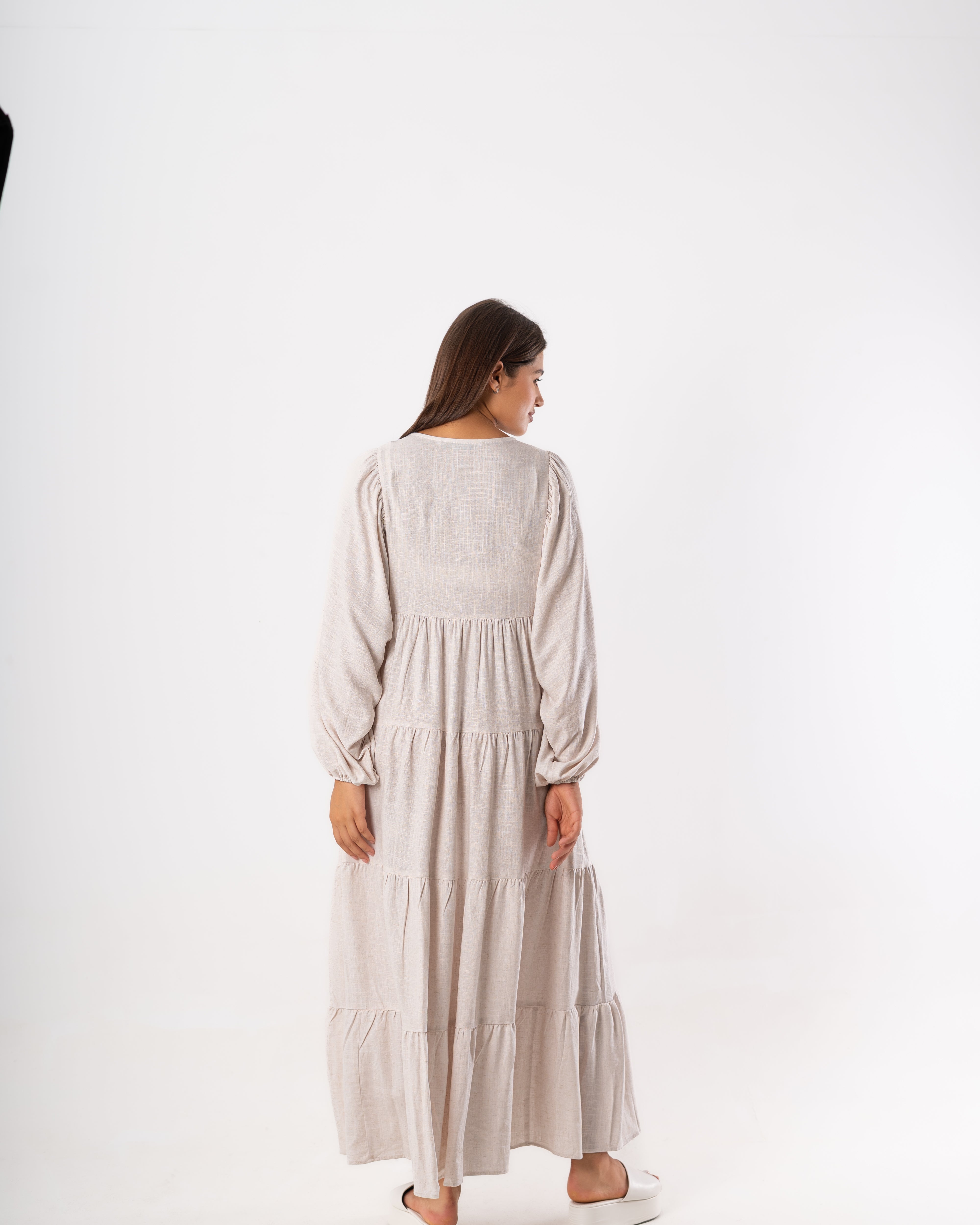 Long Plain Dress – Neck Tie Detail