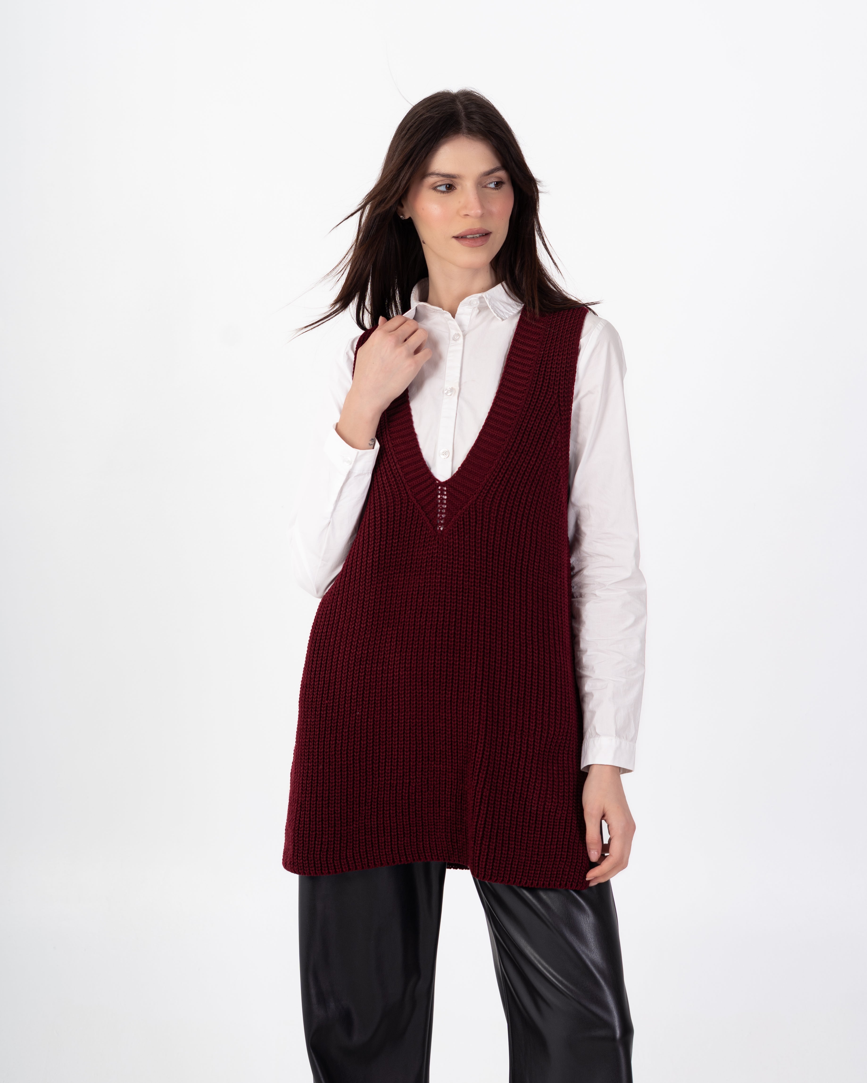 سترة محبوكة – سادة طويلة (رقبة واسعة)