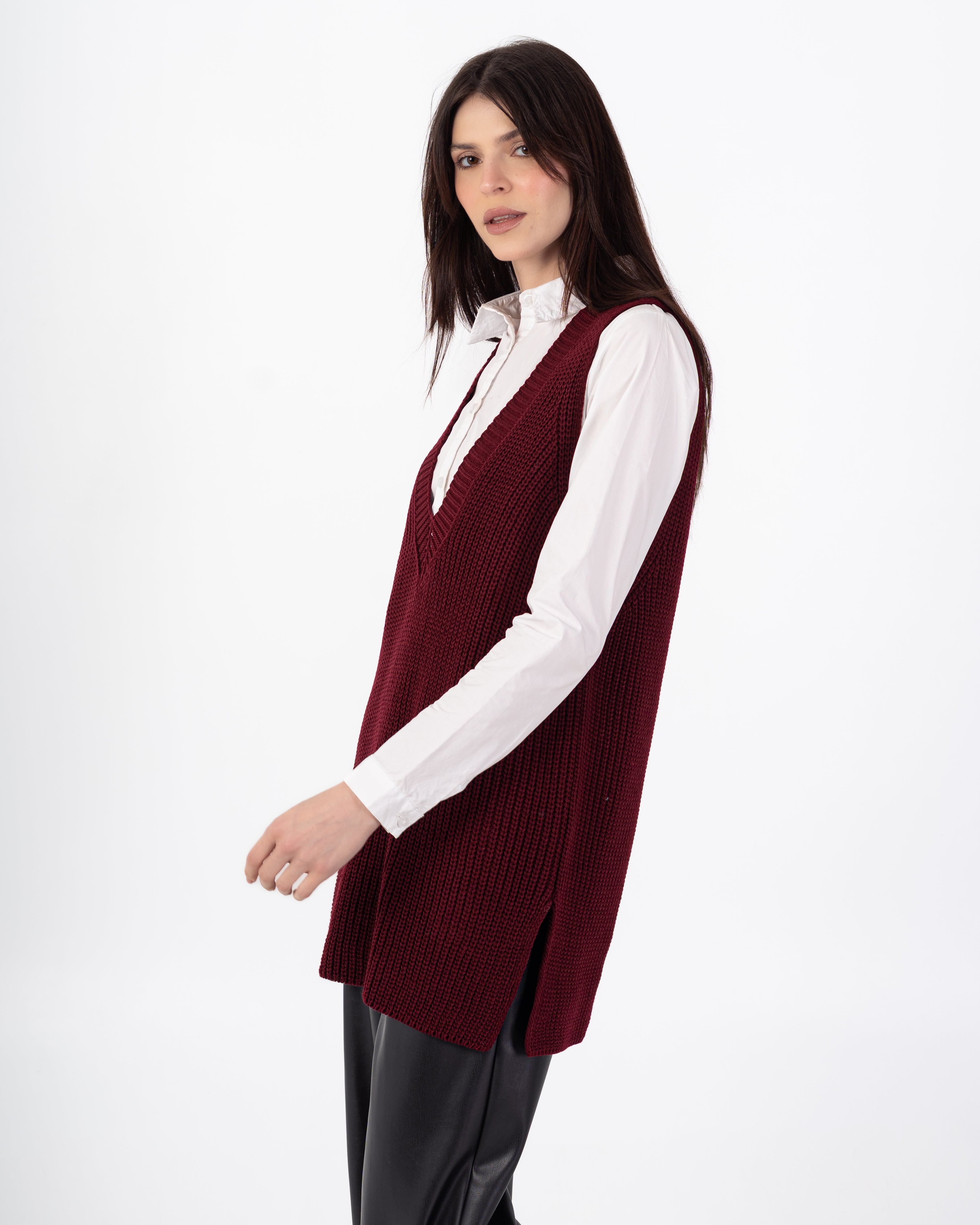 سترة محبوكة – سادة طويلة (رقبة واسعة)