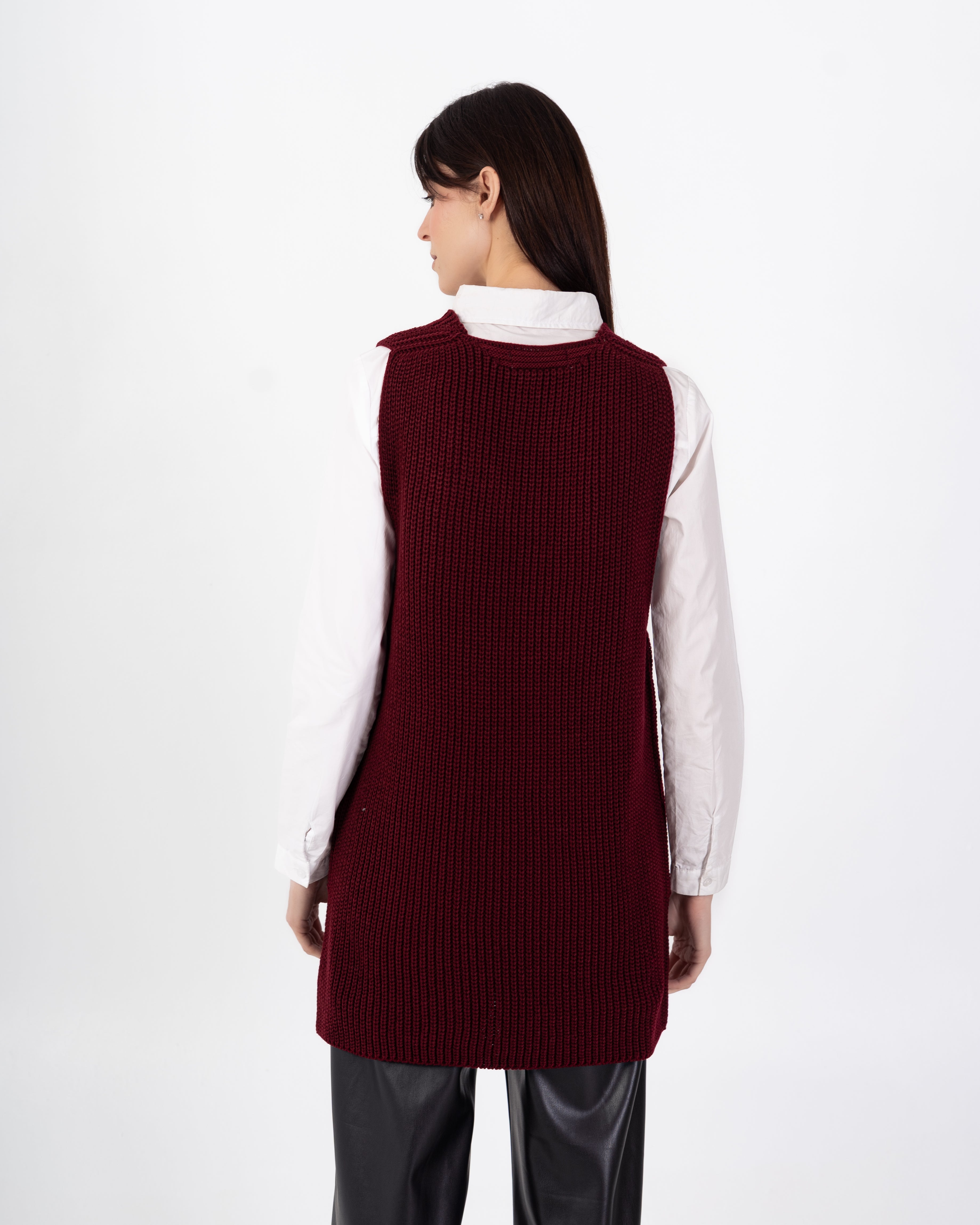 سترة محبوكة – سادة طويلة (رقبة واسعة)