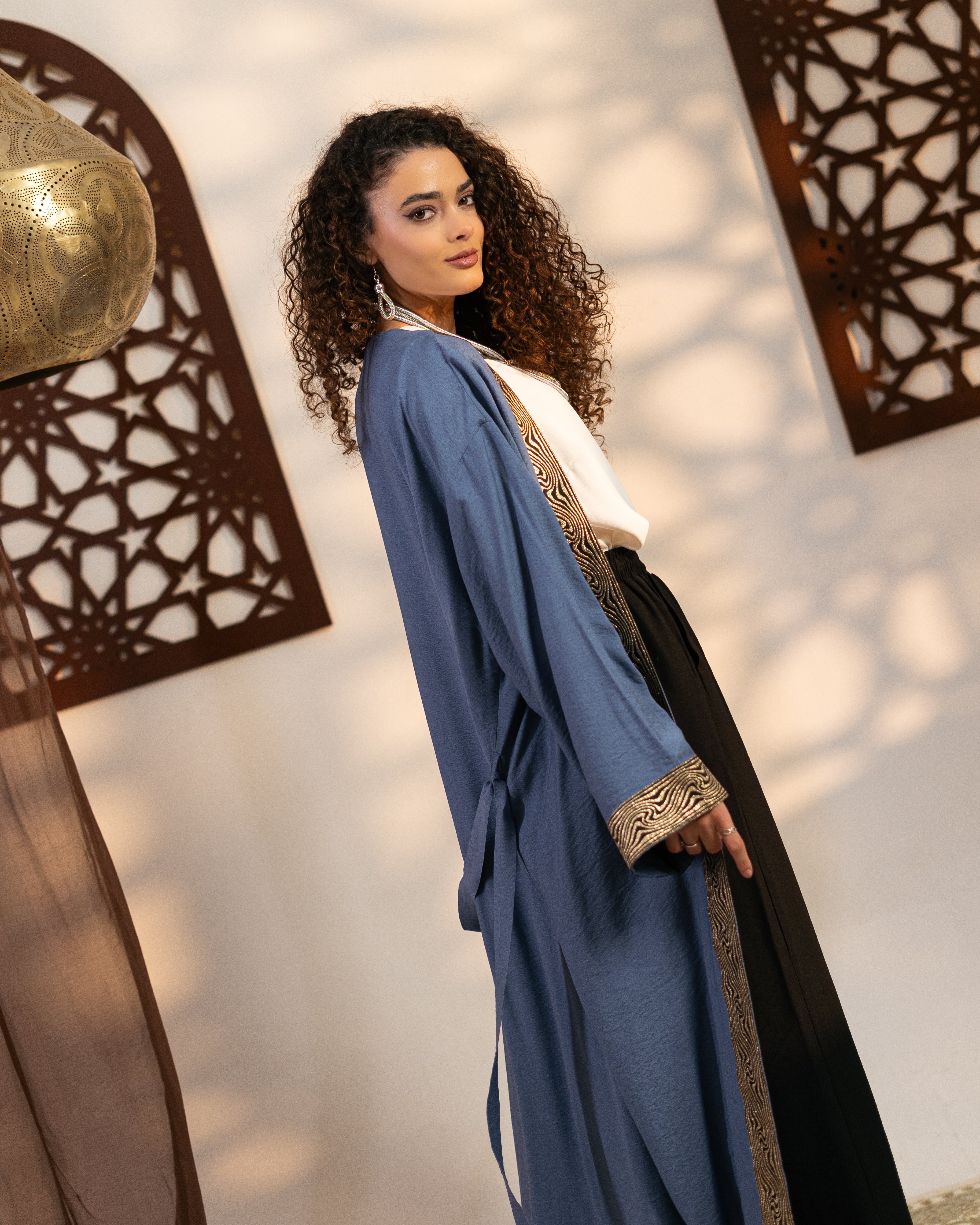 Caftan With Belt - Patterned (Wave Strip On Chest)