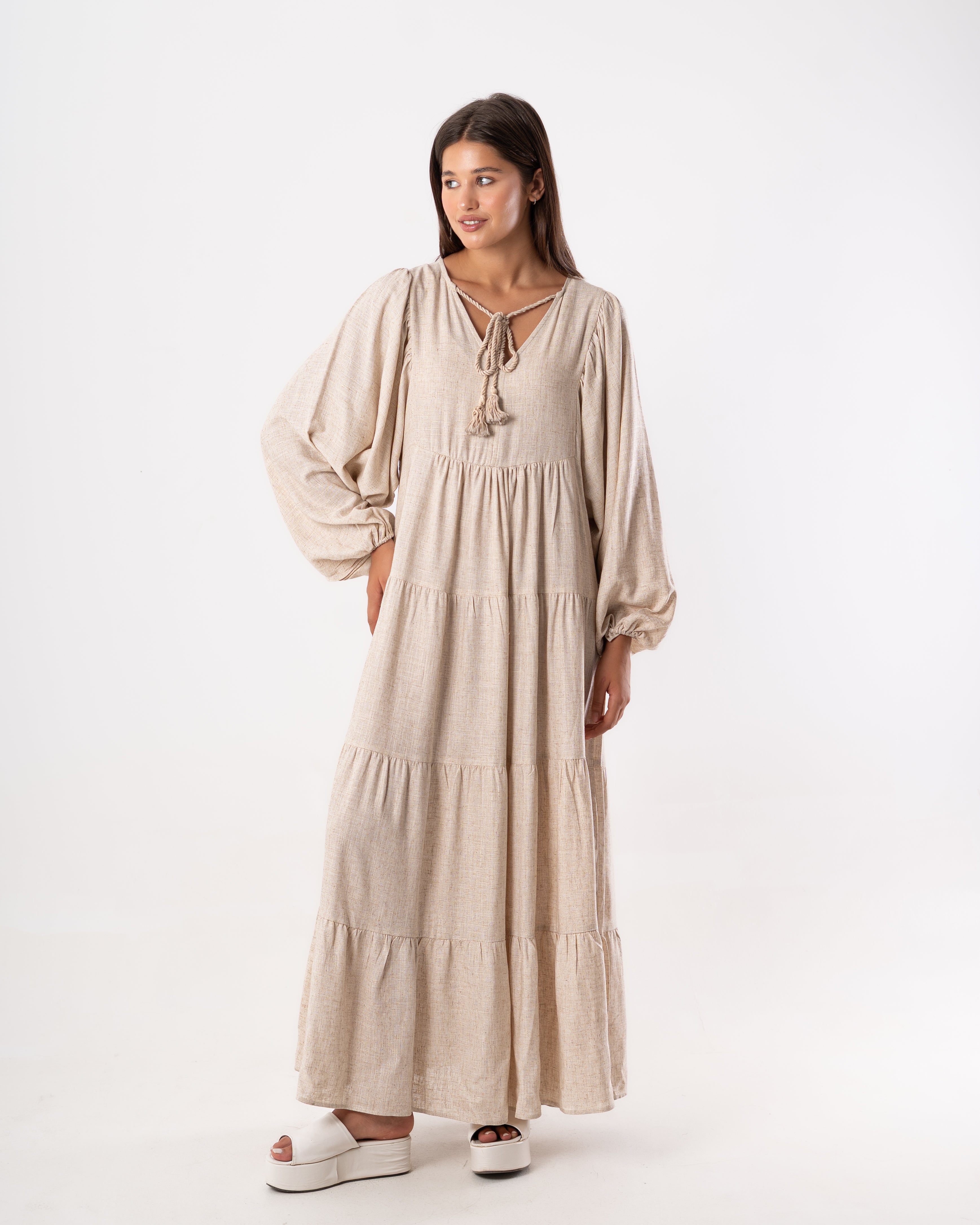 Long Plain Dress – Neck Tie Detail