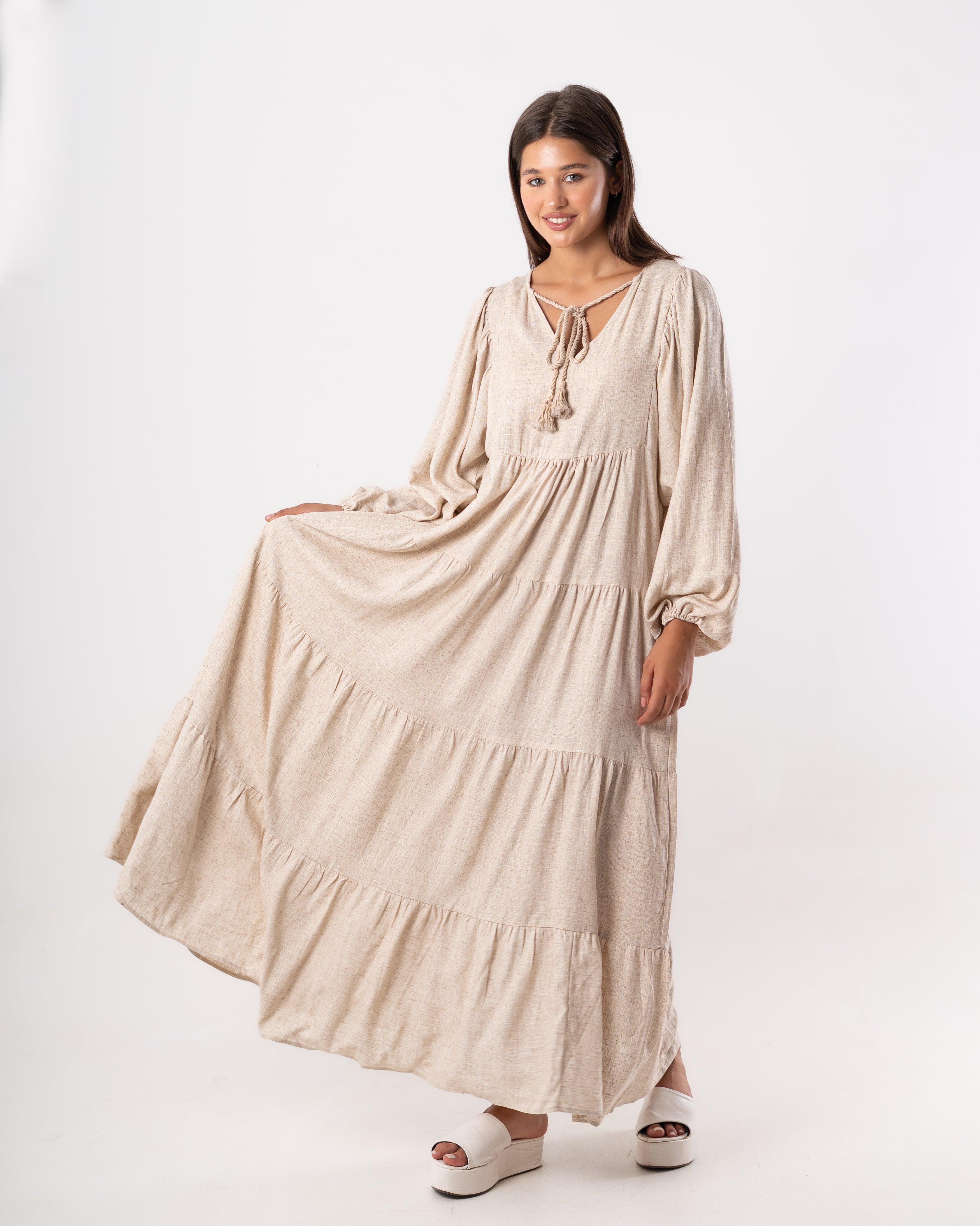 Long Plain Dress – Neck Tie Detail