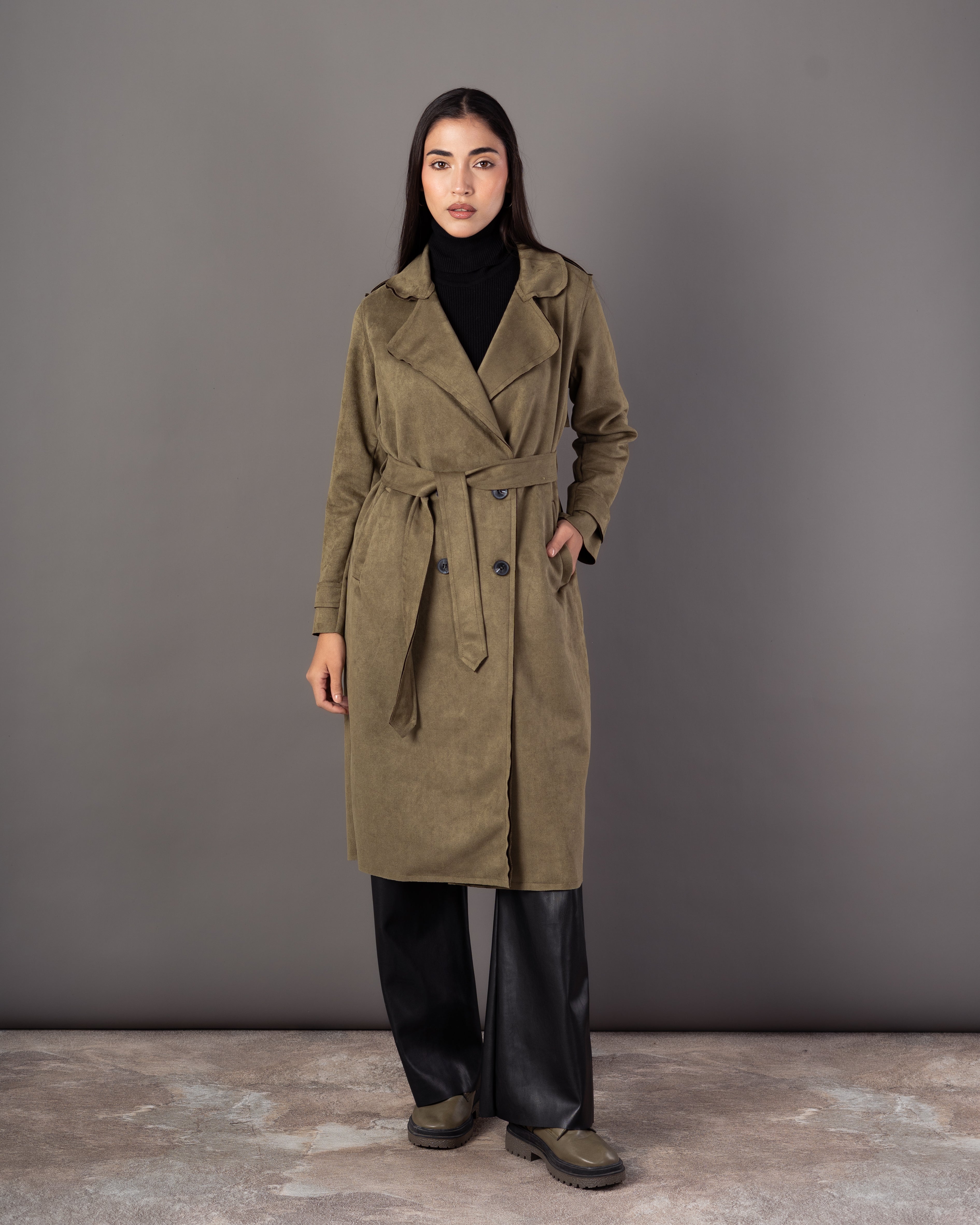 Trench Coat With Belt – (4 Center Buttons)