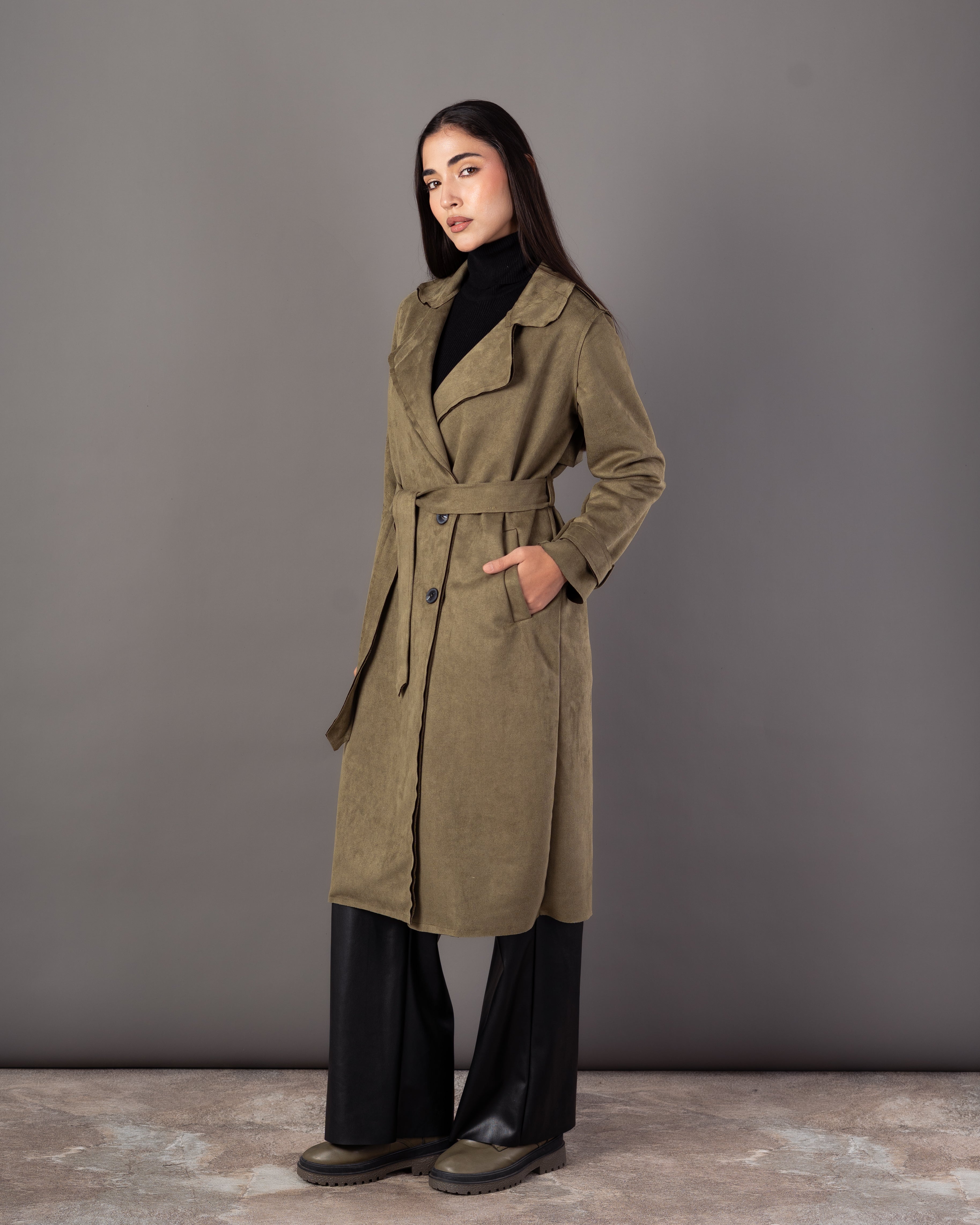 Trench Coat With Belt – (4 Center Buttons)