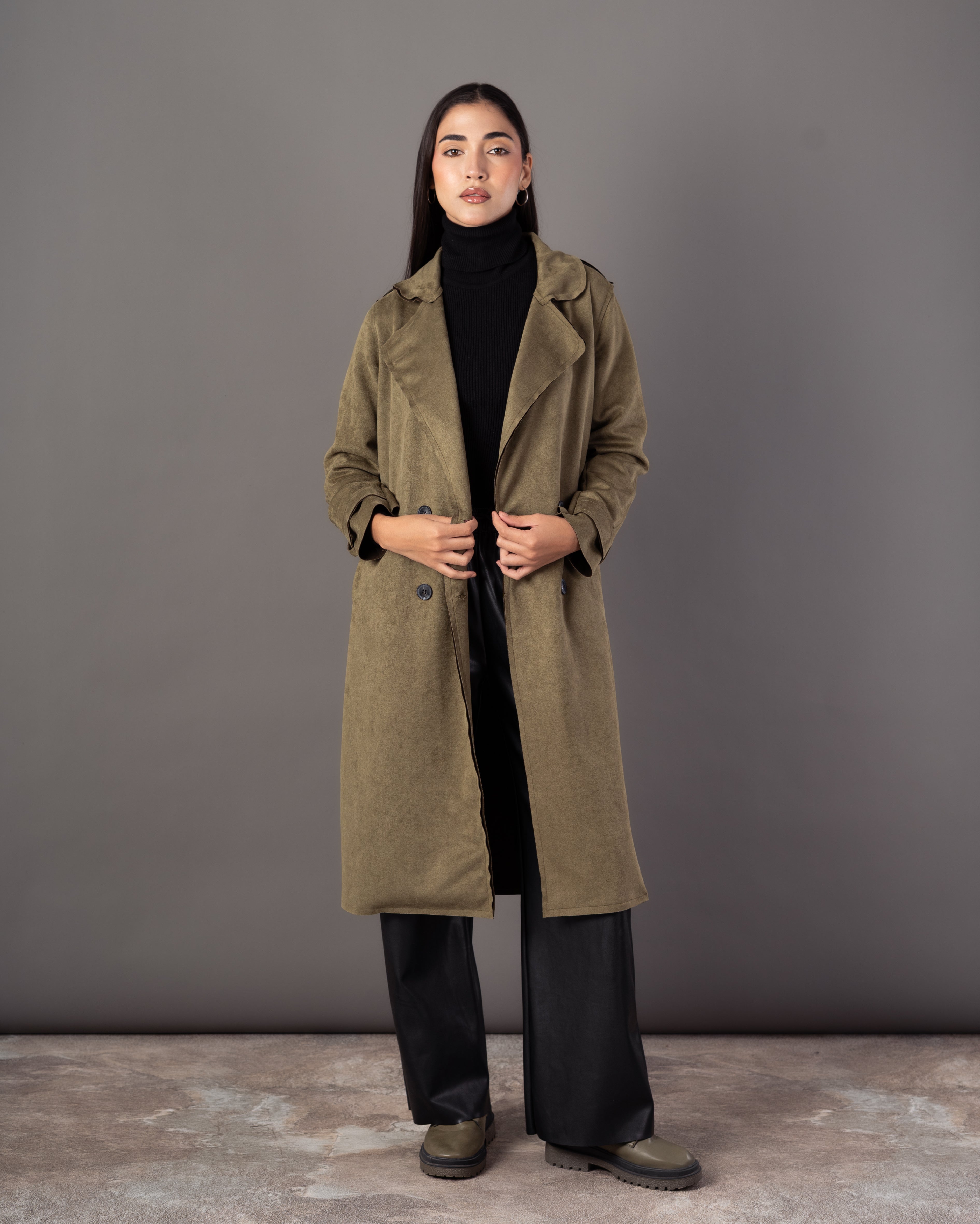 Trench Coat With Belt – (4 Center Buttons)