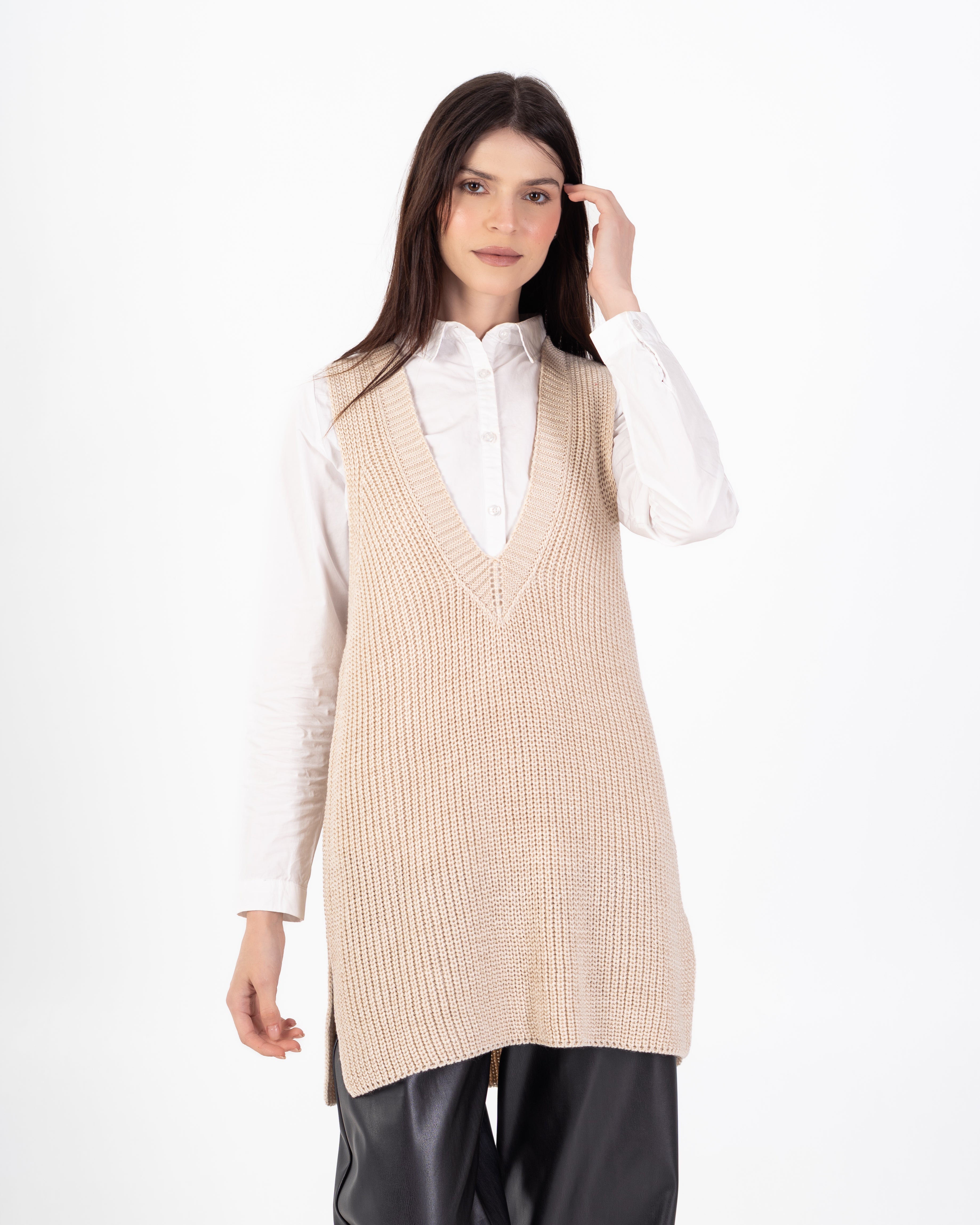 سترة محبوكة – سادة طويلة (رقبة واسعة)