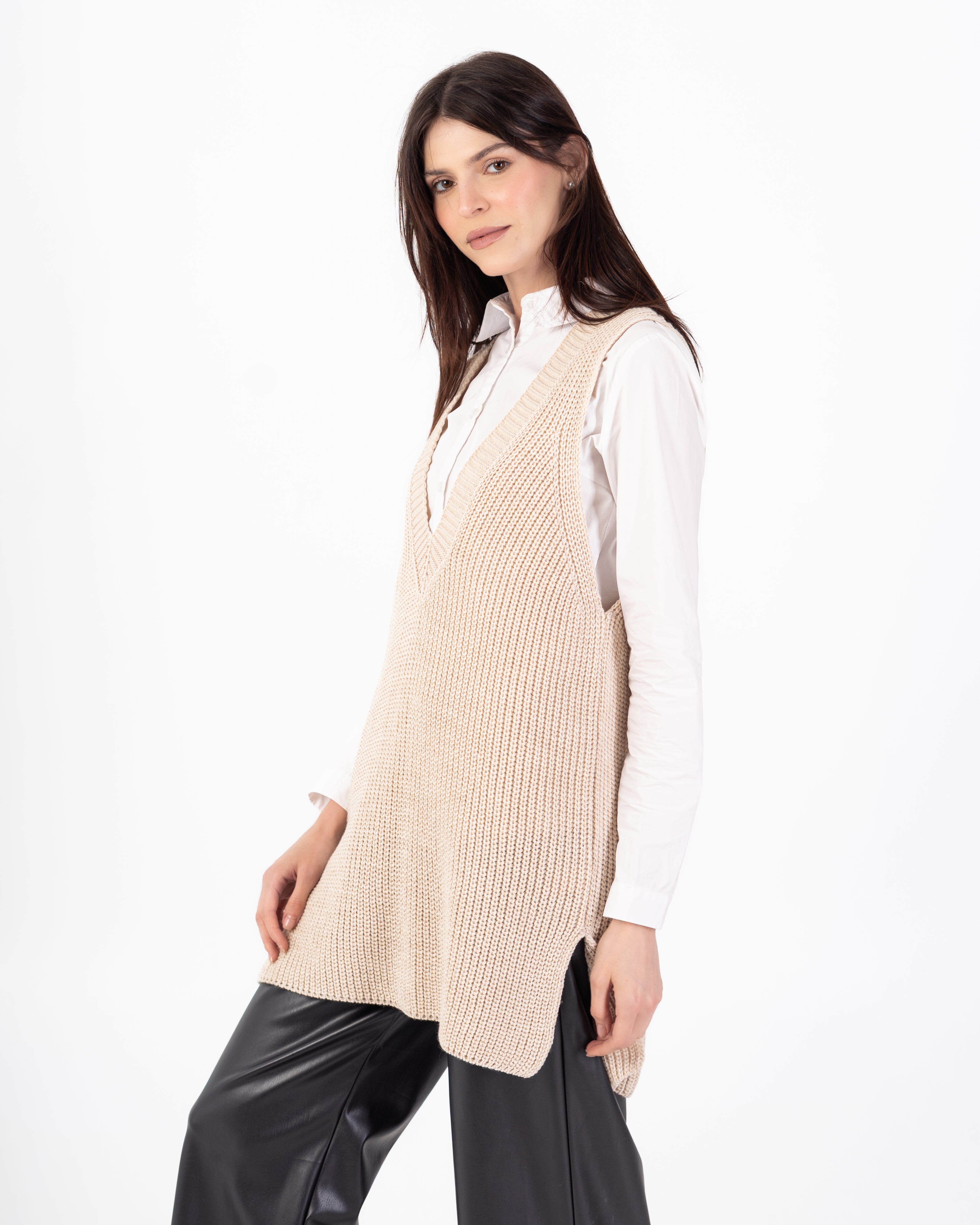 سترة محبوكة – سادة طويلة (رقبة واسعة)