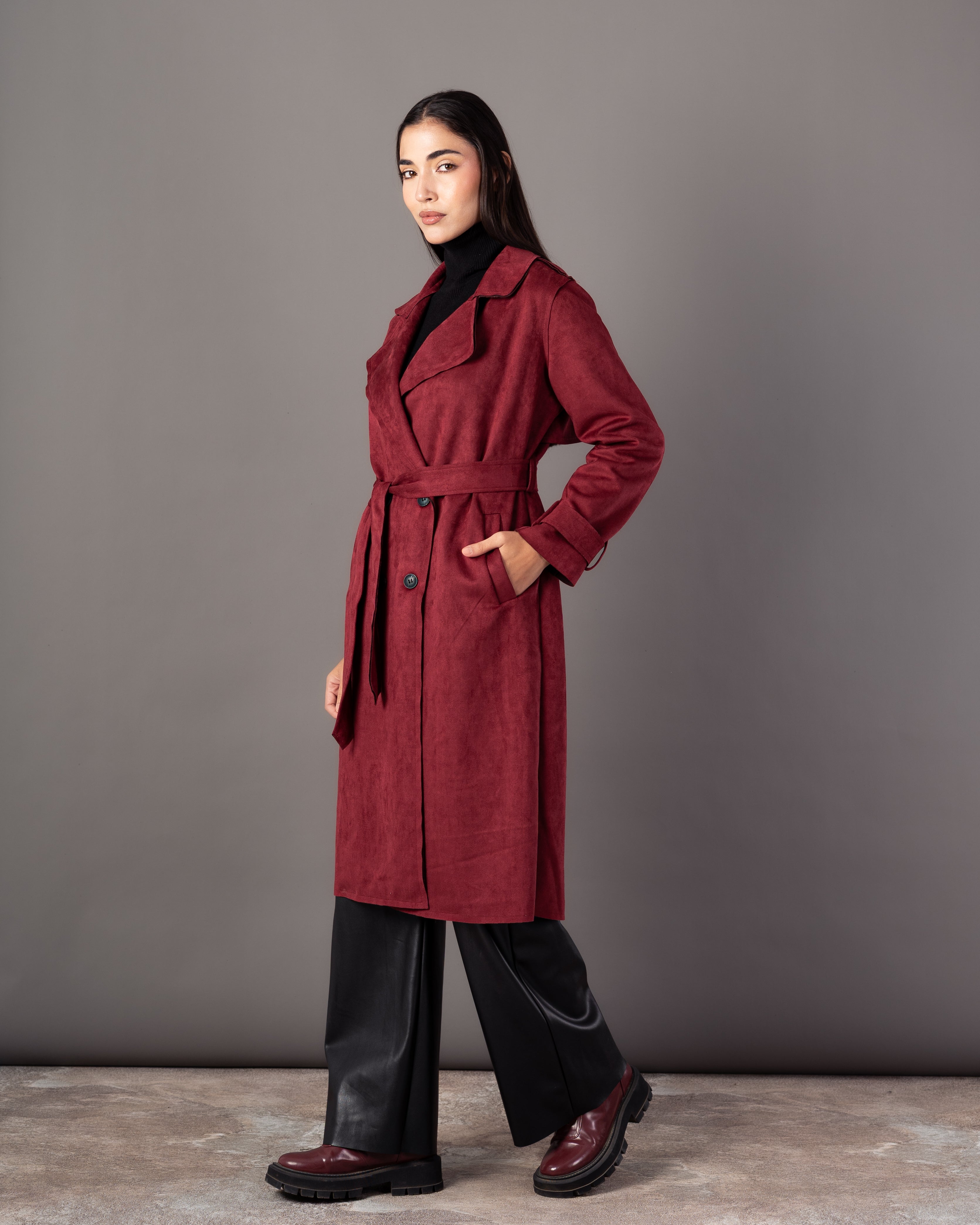 Trench Coat With Belt – (4 Center Buttons)