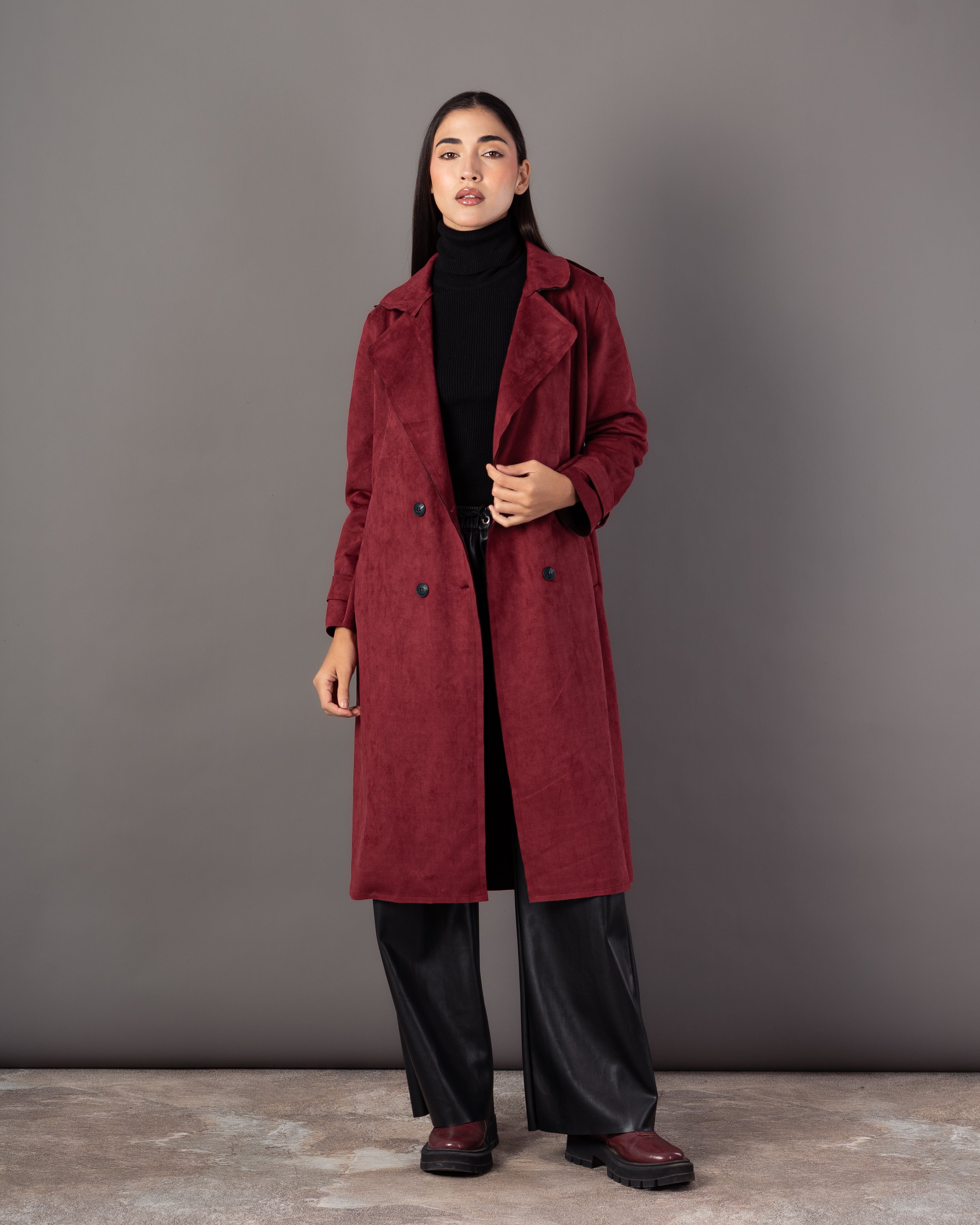 Trench Coat With Belt – (4 Center Buttons)