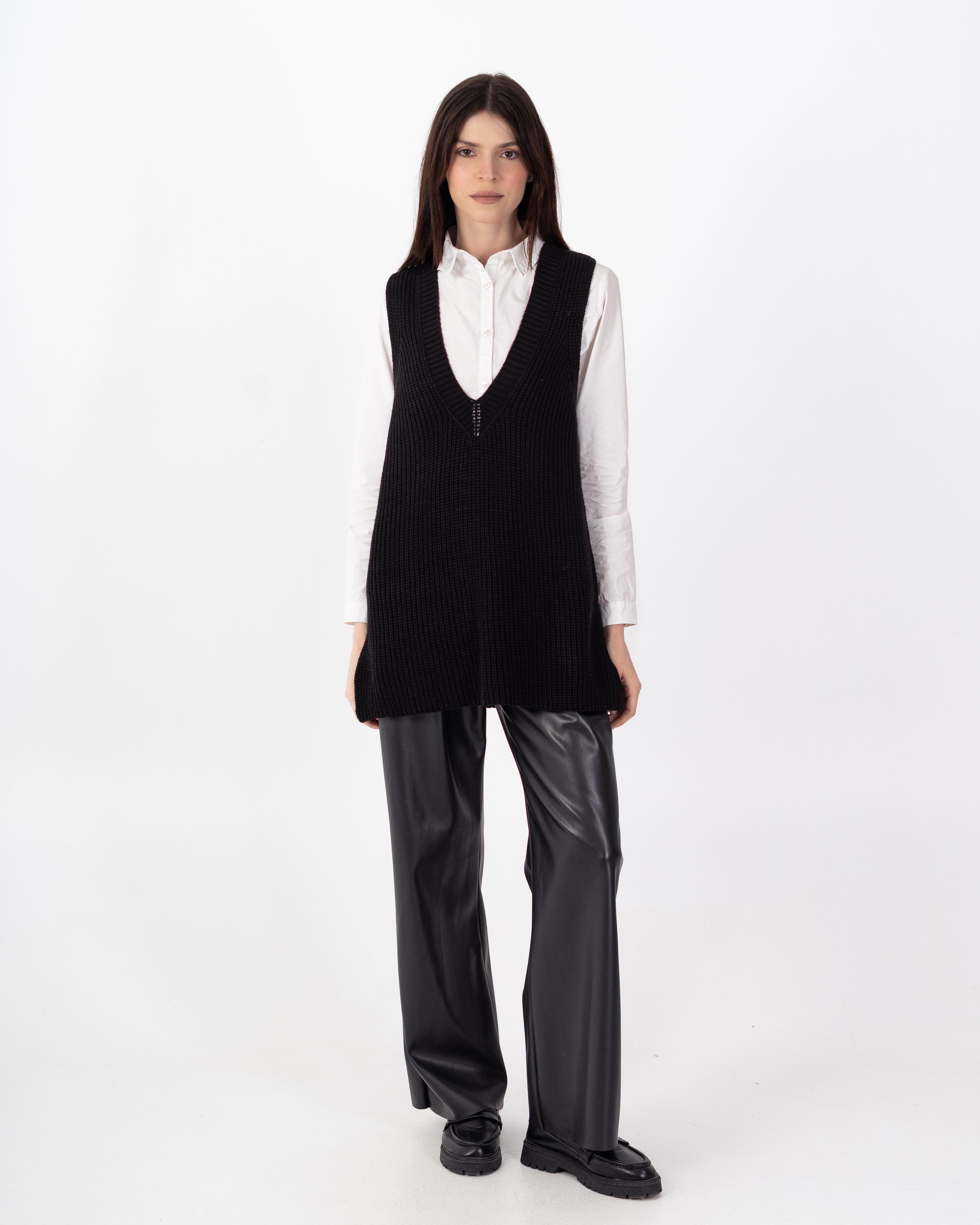 سترة محبوكة – سادة طويلة (رقبة واسعة)