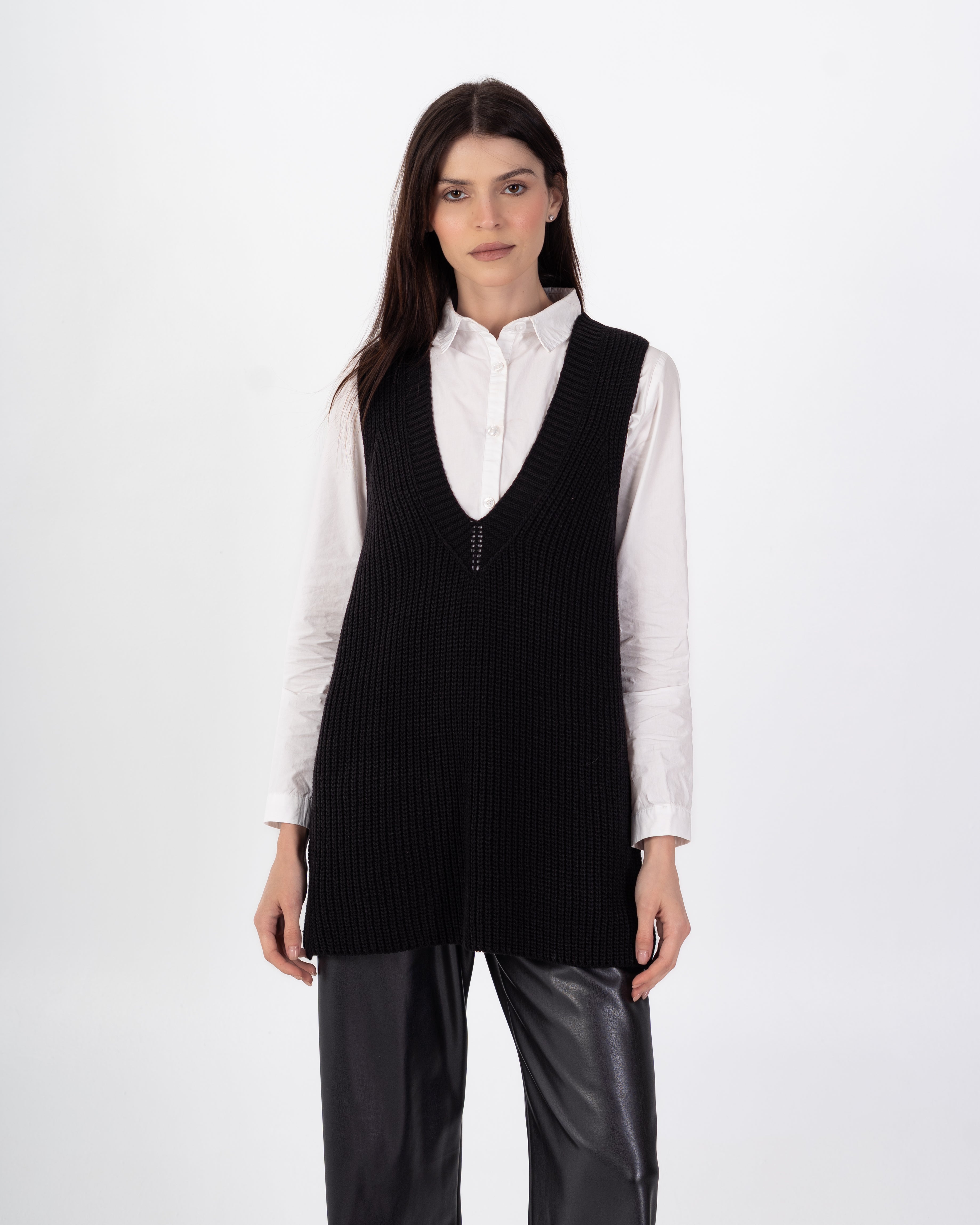 سترة محبوكة – سادة طويلة (رقبة واسعة)