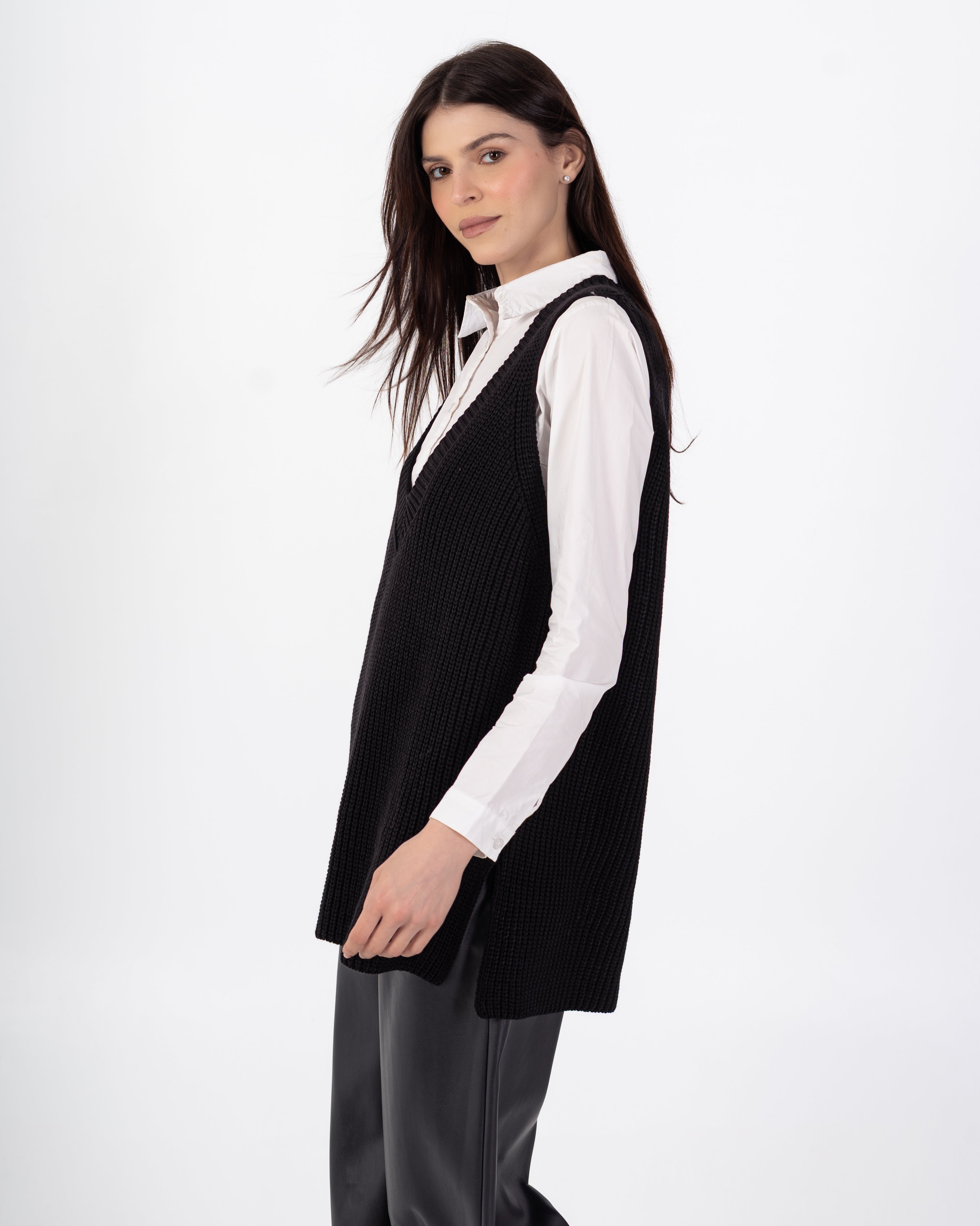 سترة محبوكة – سادة طويلة (رقبة واسعة)