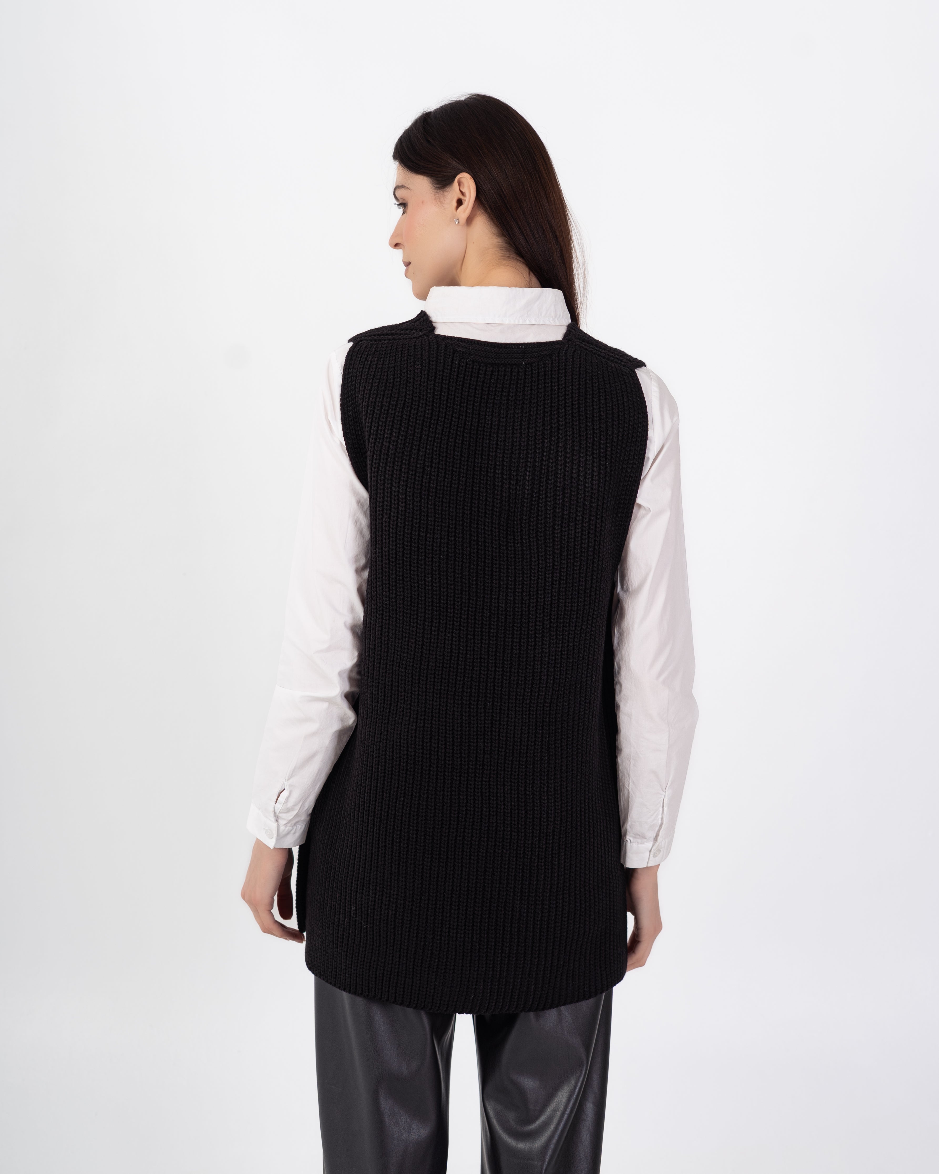 سترة محبوكة – سادة طويلة (رقبة واسعة)