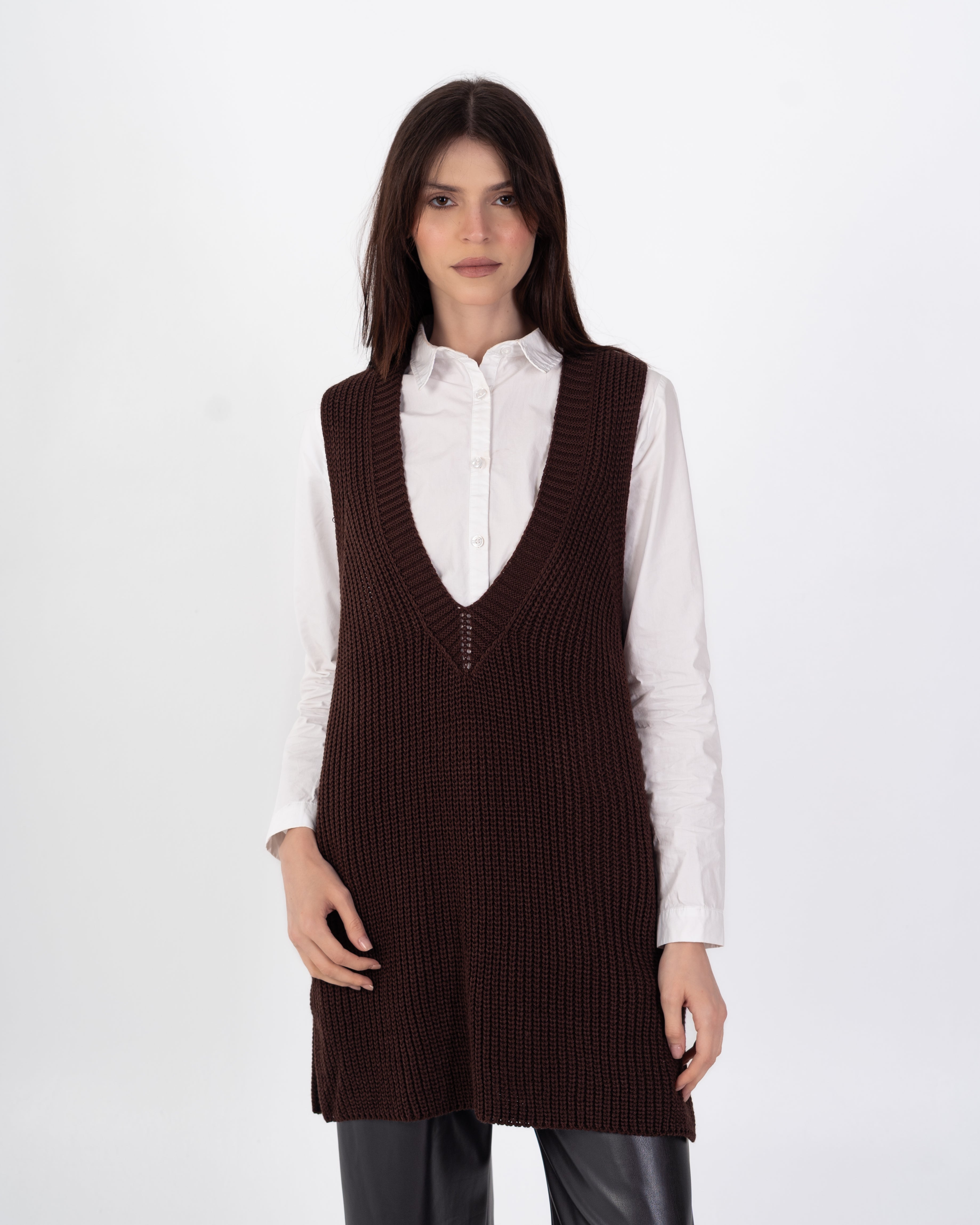 سترة محبوكة – سادة طويلة (رقبة واسعة)