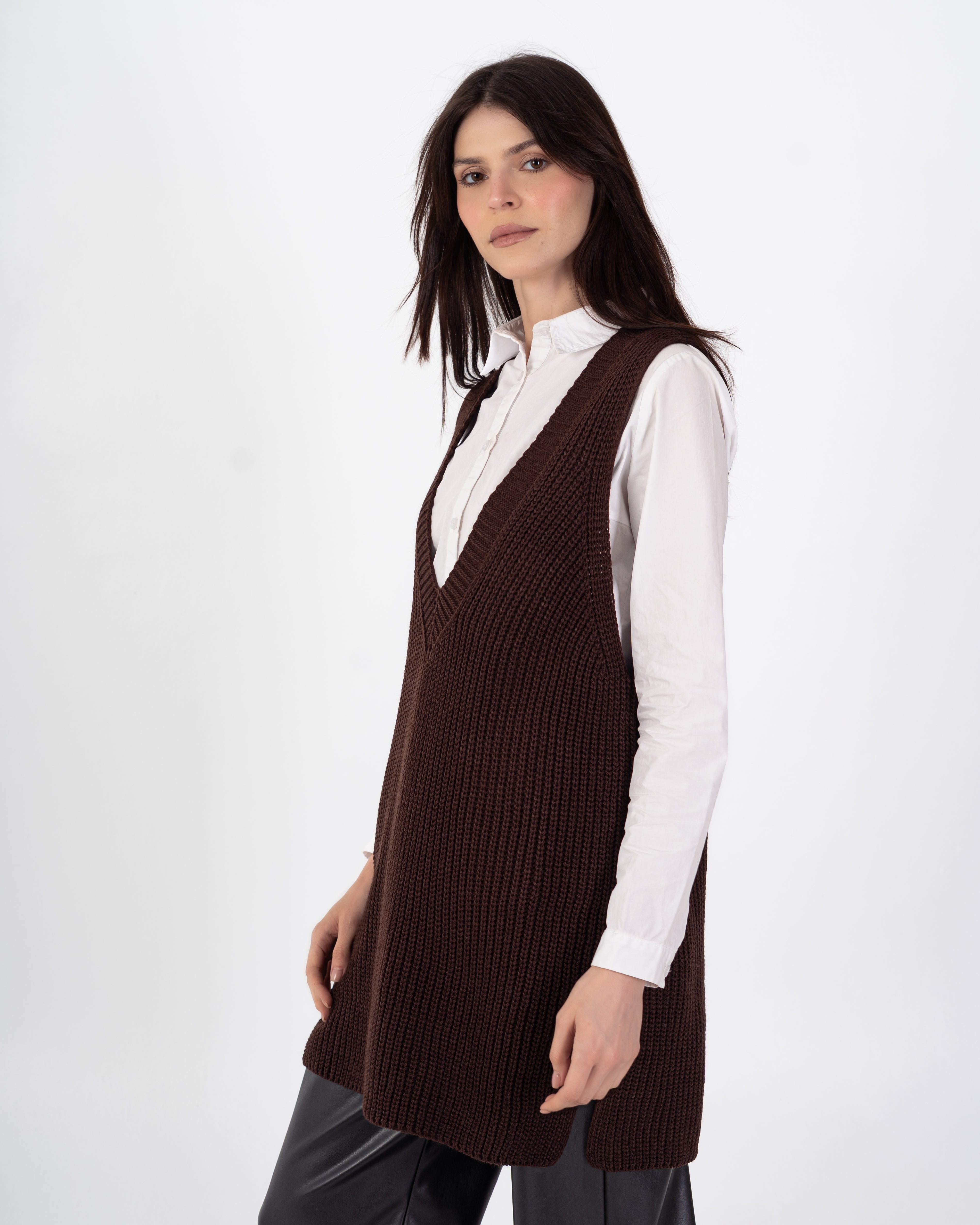 سترة محبوكة – سادة طويلة (رقبة واسعة)