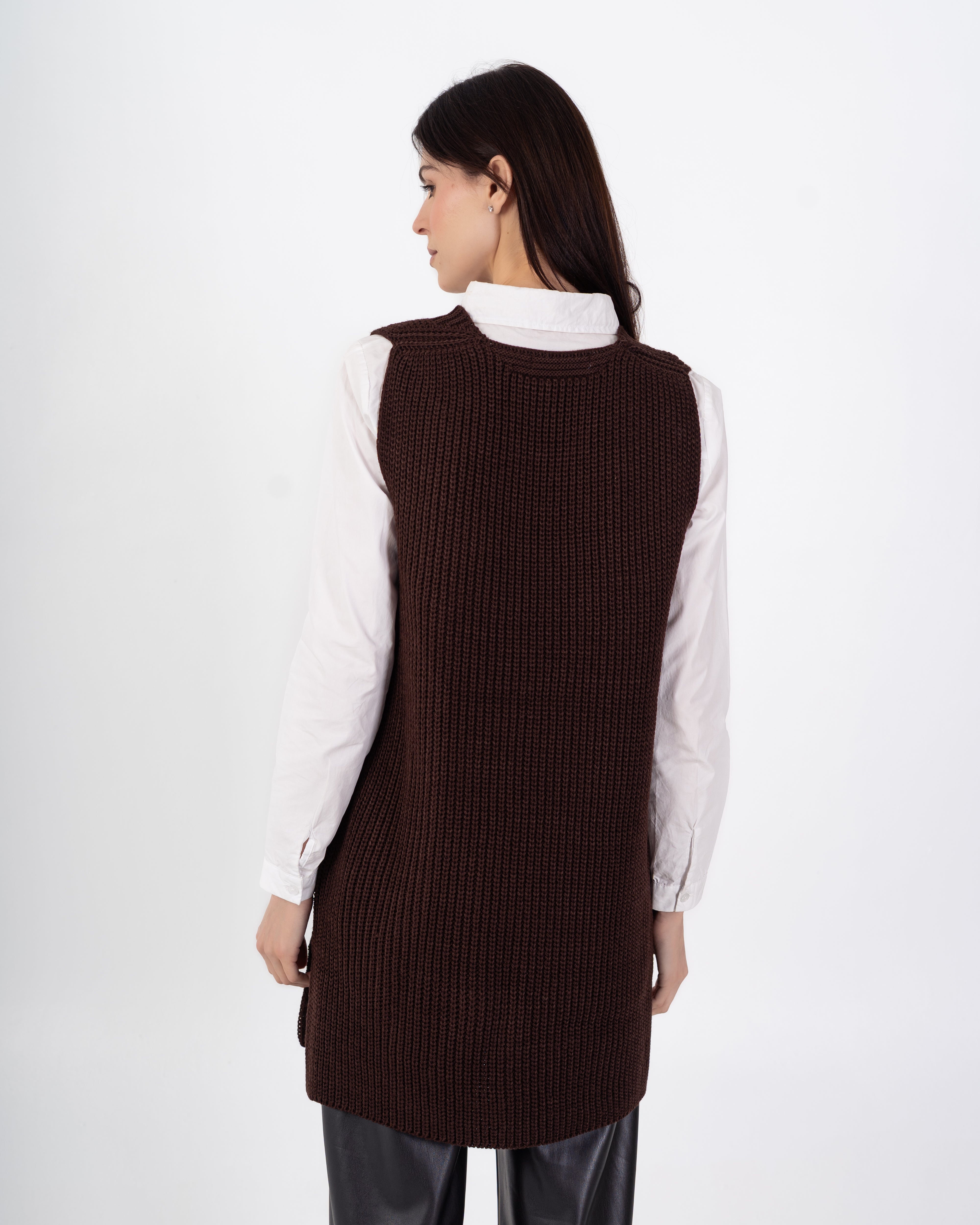 سترة محبوكة – سادة طويلة (رقبة واسعة)