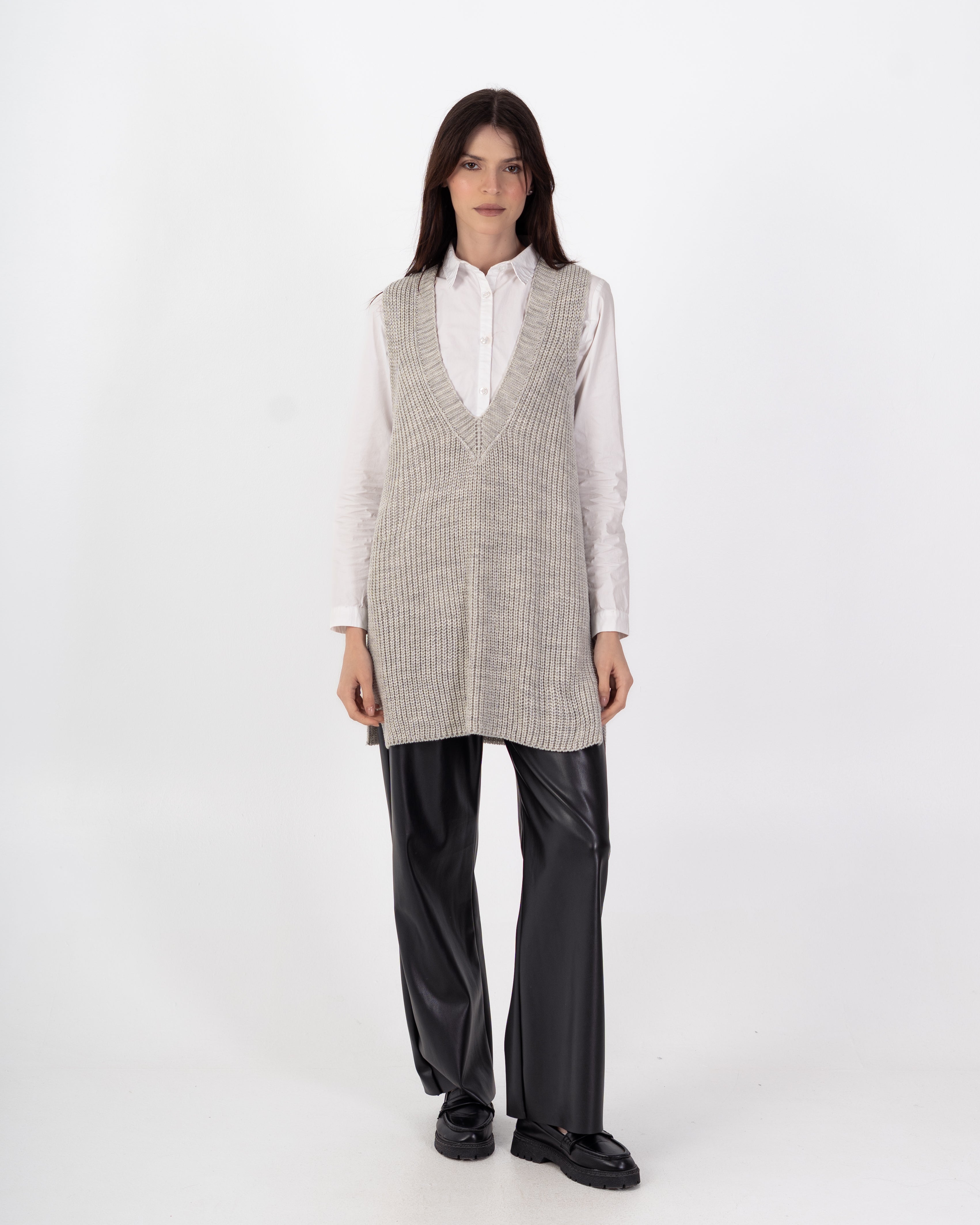 سترة محبوكة – سادة طويلة (رقبة واسعة)