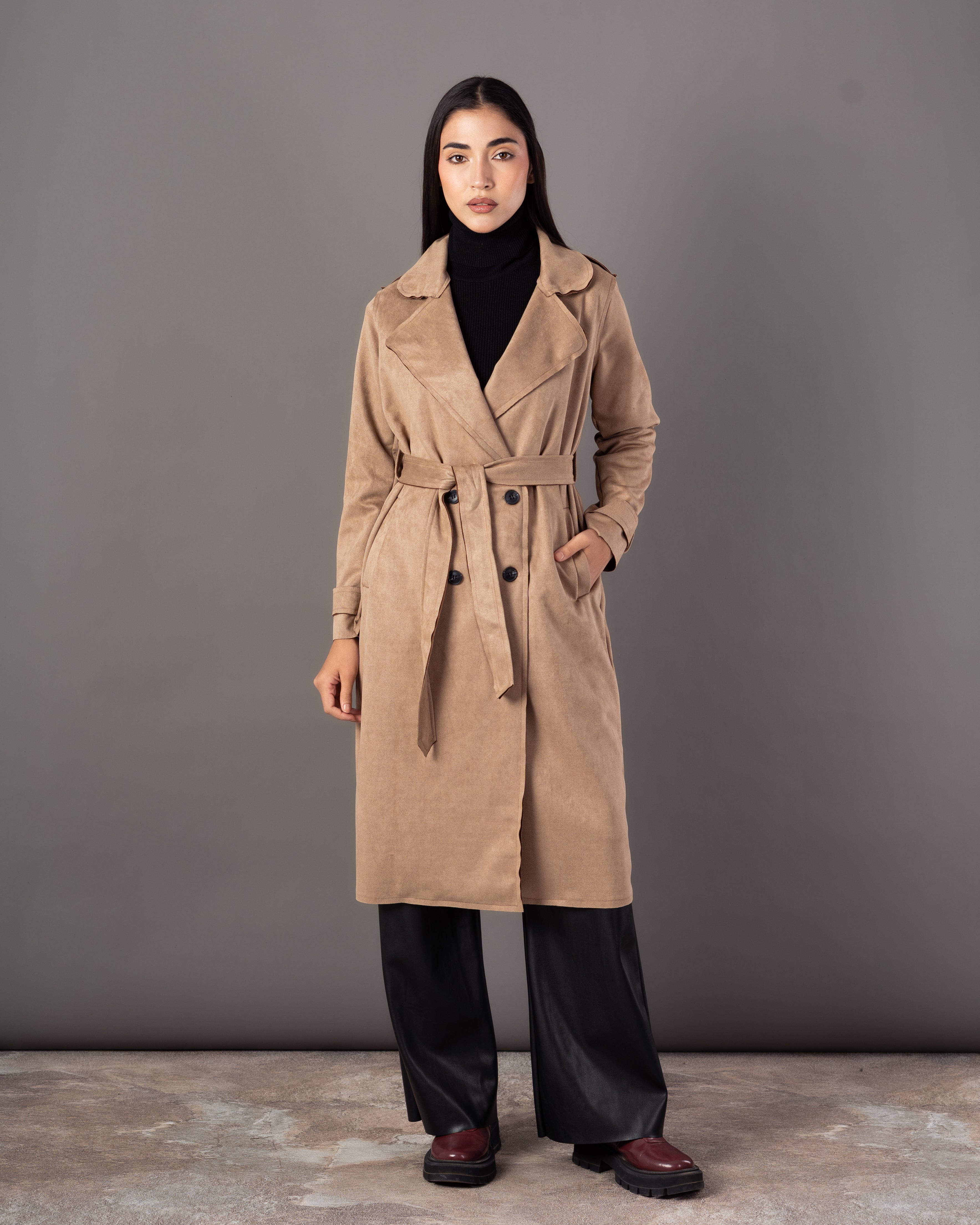 Trench Coat With Belt – (4 Center Buttons)