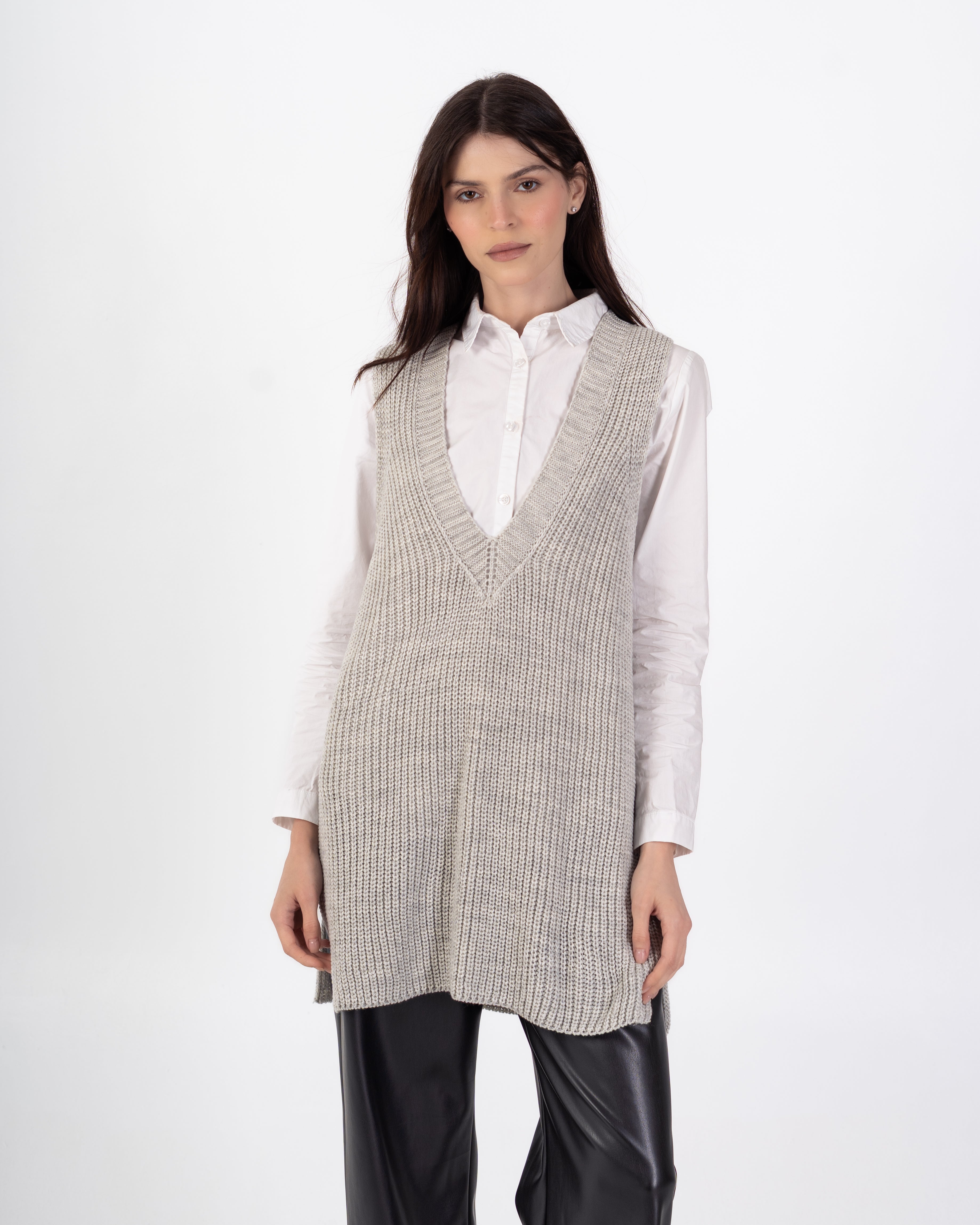 سترة محبوكة – سادة طويلة (رقبة واسعة)