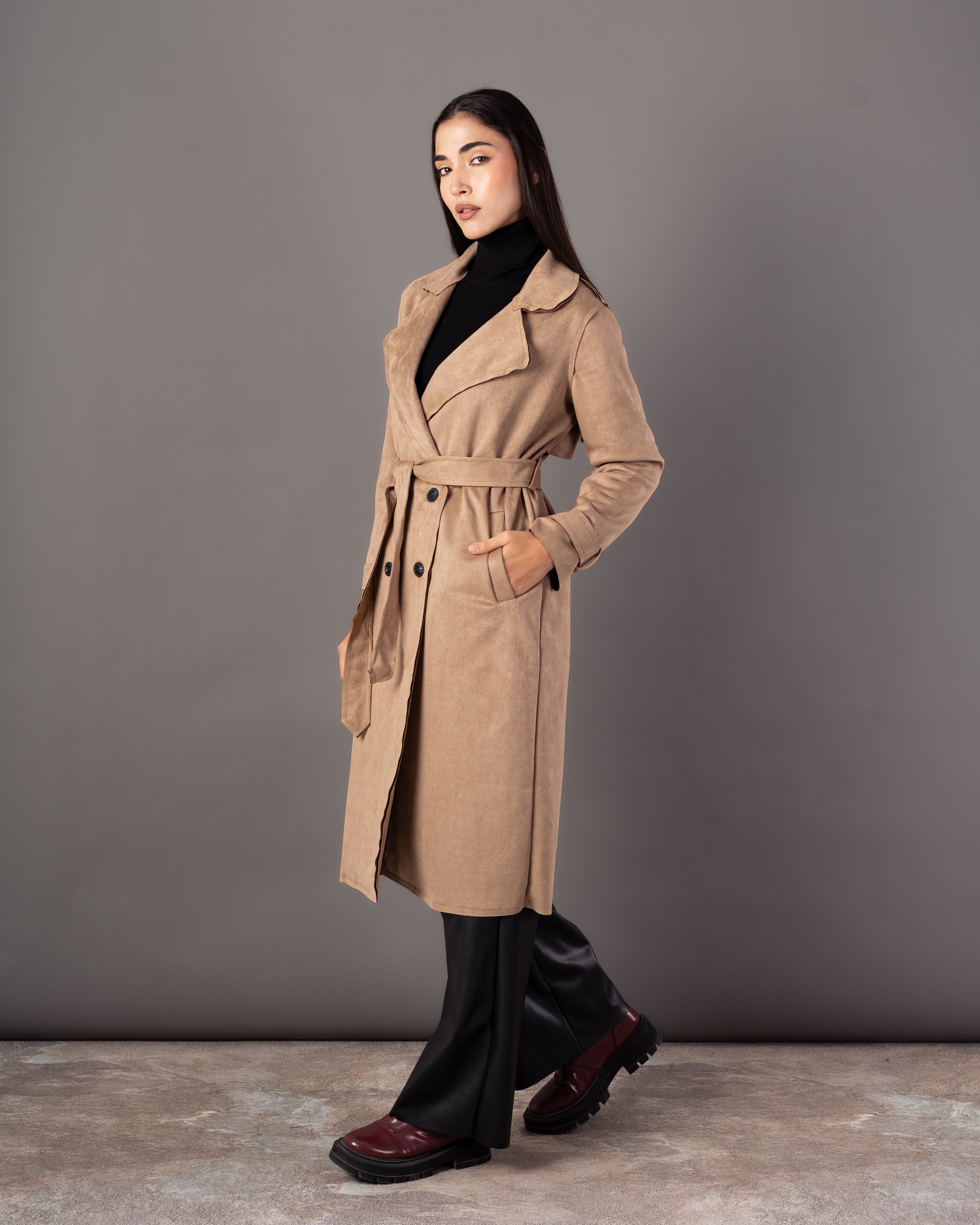 Trench Coat With Belt – (4 Center Buttons)